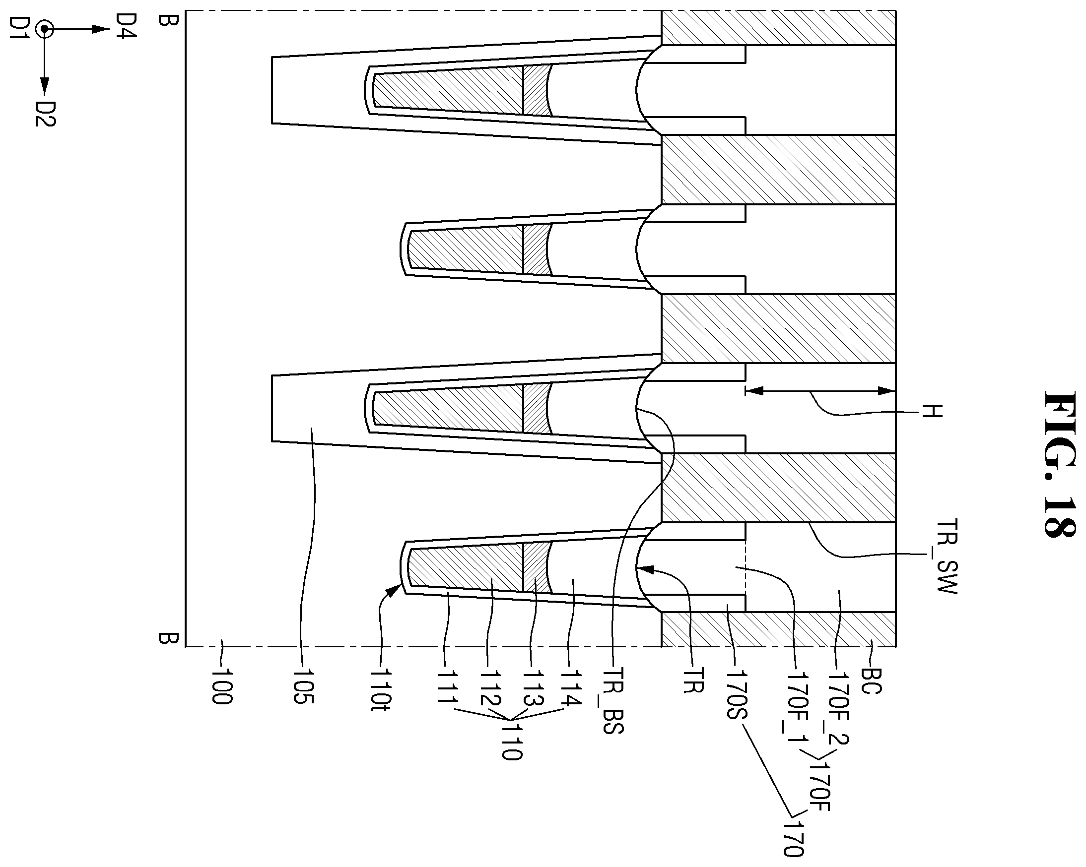 Patent US11832442 Figure 18 – Semiconductor memory device with buried contacts and a fence