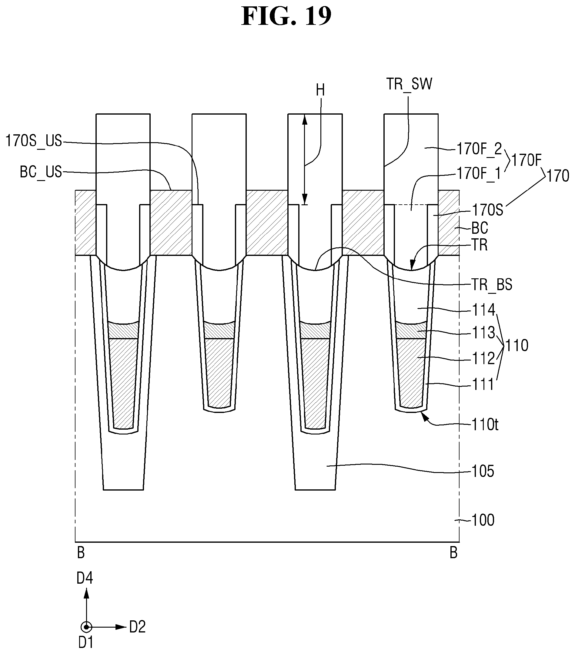 Patent US11832442 Figure 19 – Semiconductor memory device with buried contacts and a fence