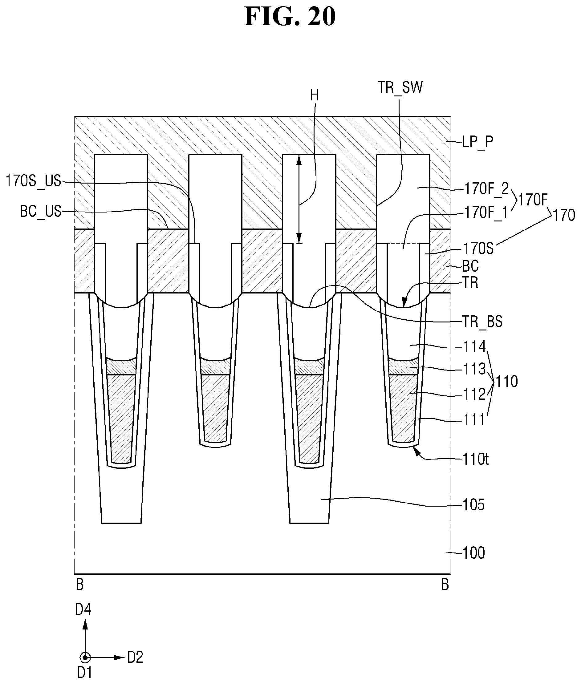 Patent US11832442 Figure 20 – Semiconductor memory device with buried contacts and a fence