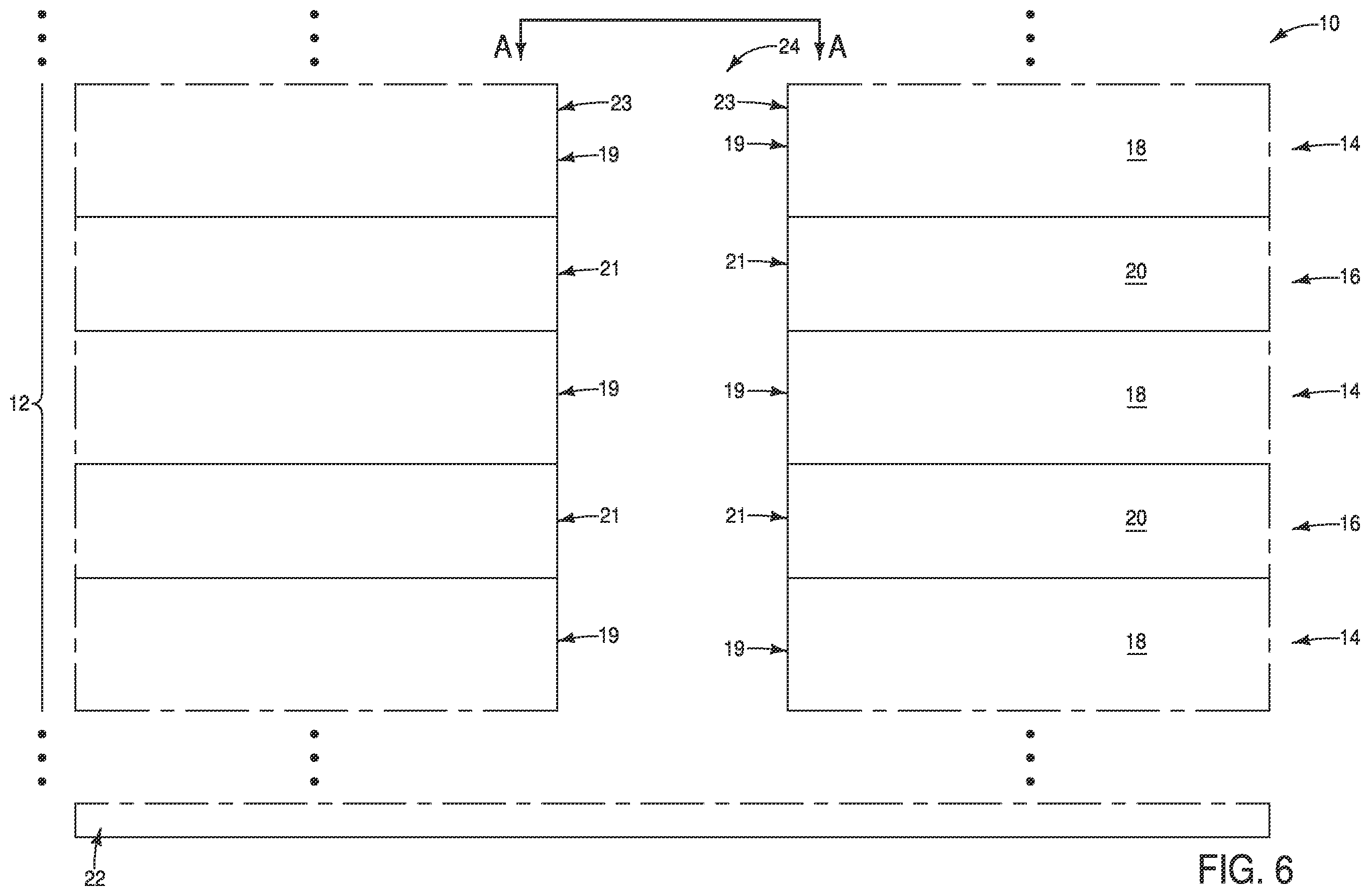 Patent US11832447 Figure 6 – Memory arrays, and methods of forming memory arrays