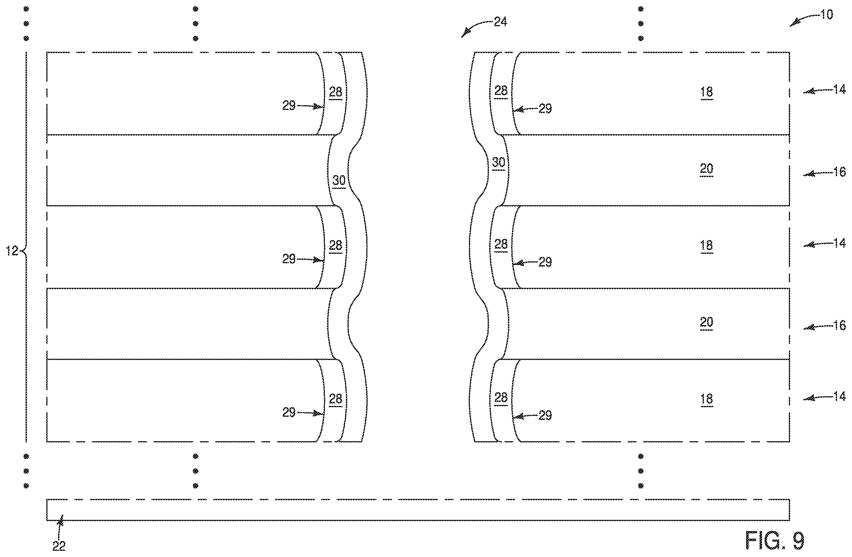 Patent US11832447 Figure 10 – Memory arrays, and methods of forming memory arrays