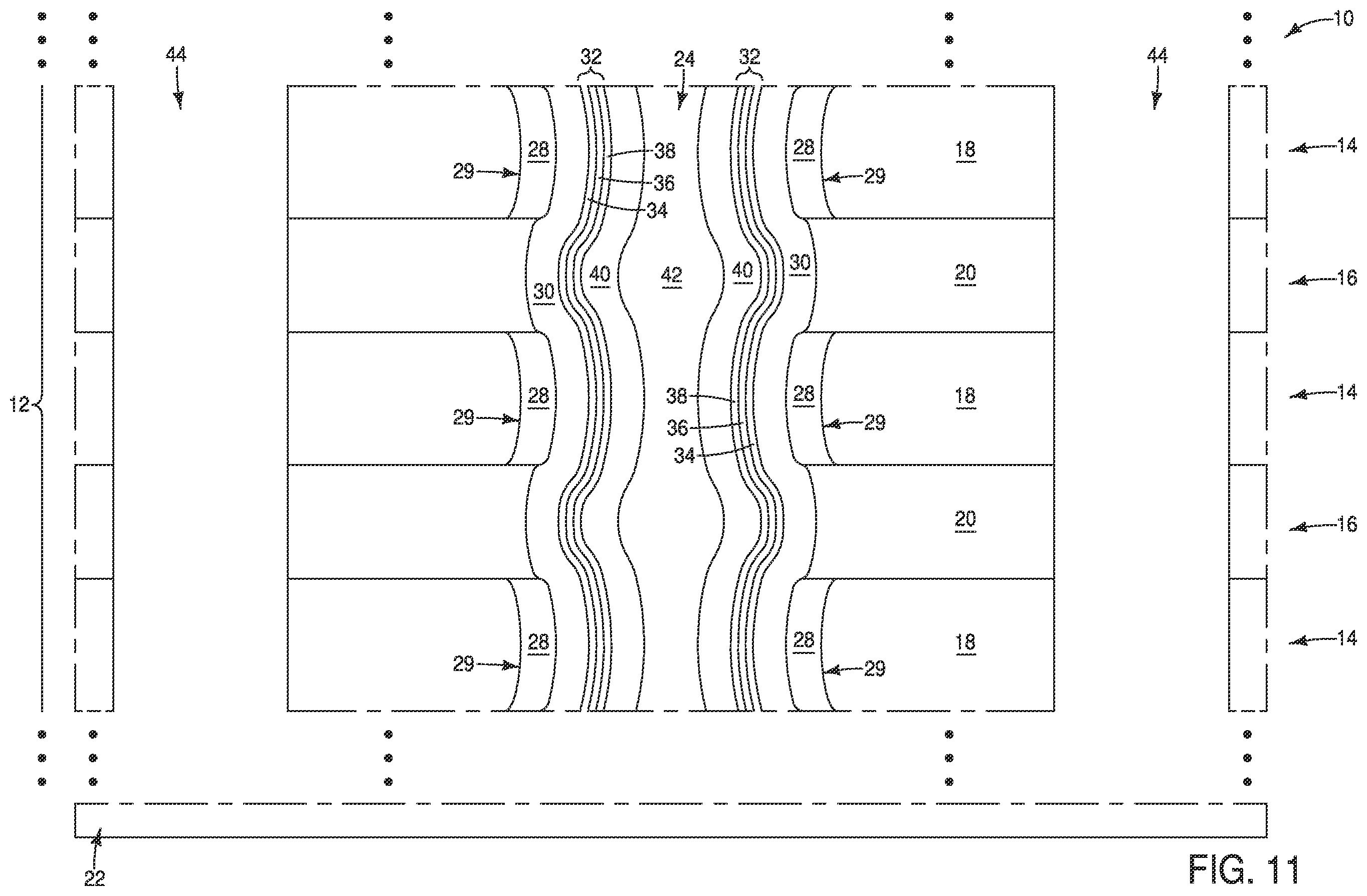 Patent US11832447 Figure 12 – Memory arrays, and methods of forming memory arrays