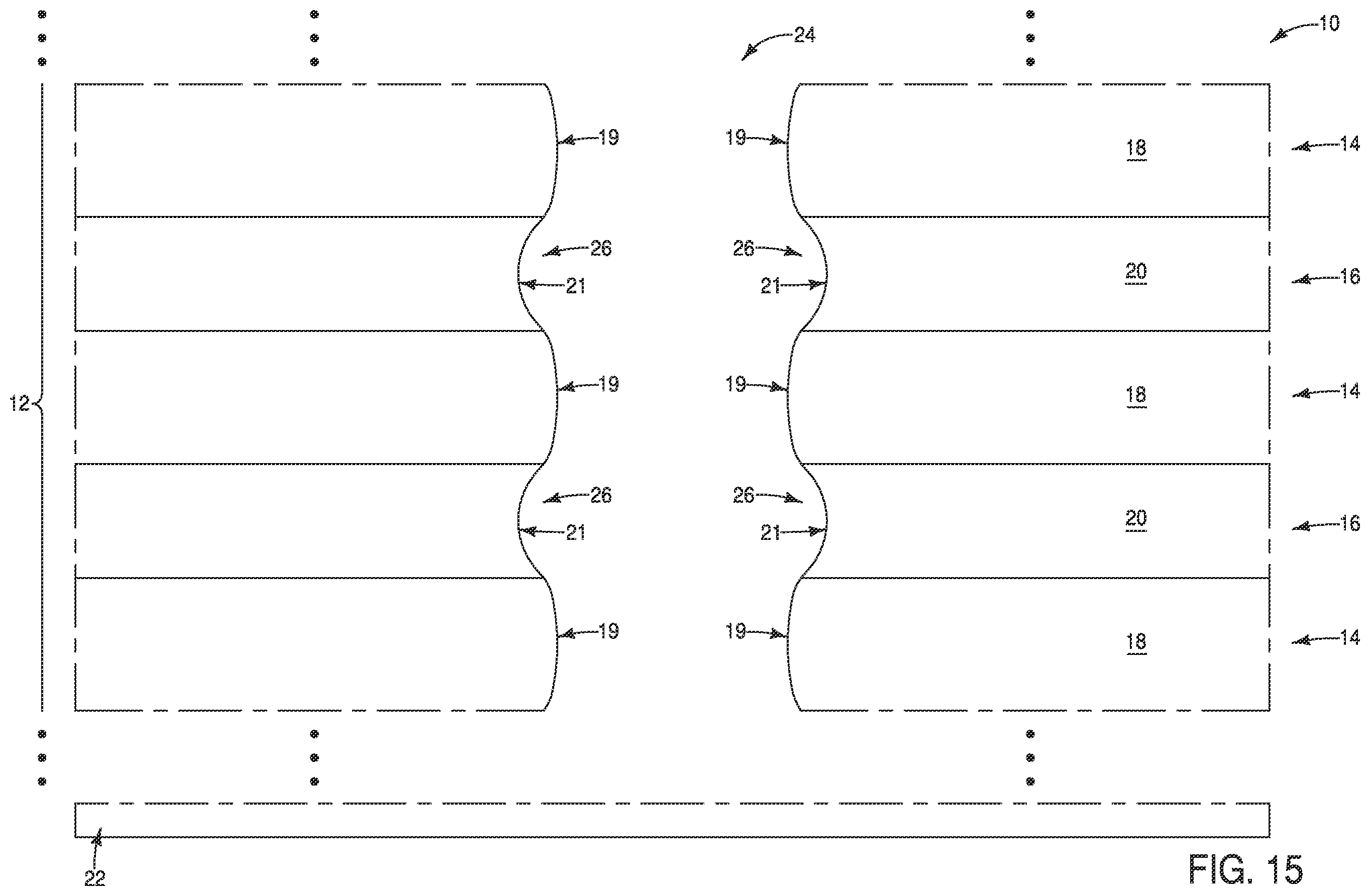 Patent US11832447 Figure 16 – Memory arrays, and methods of forming memory arrays