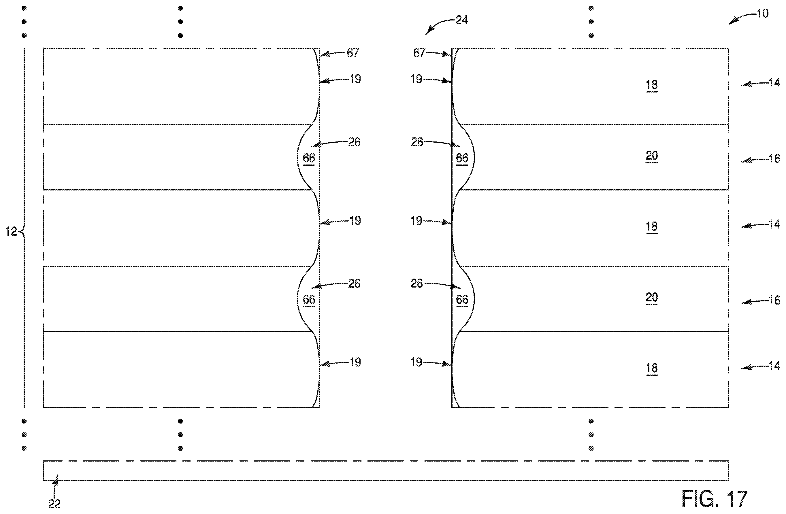 Patent US11832447 Figure 18 – Memory arrays, and methods of forming memory arrays