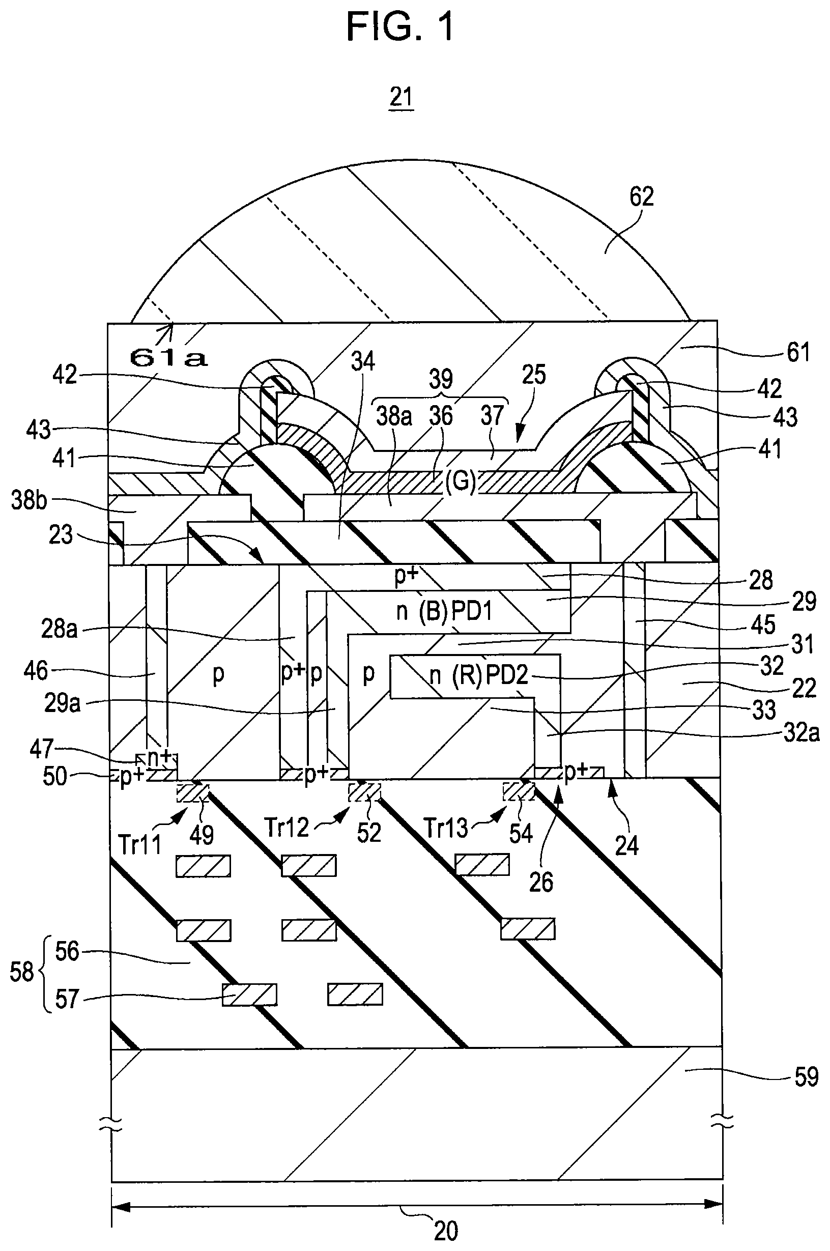 Patent US11832463 — Solid-state imaging device, method of manufacturing the same, and electronic apparatus — Figure 1
