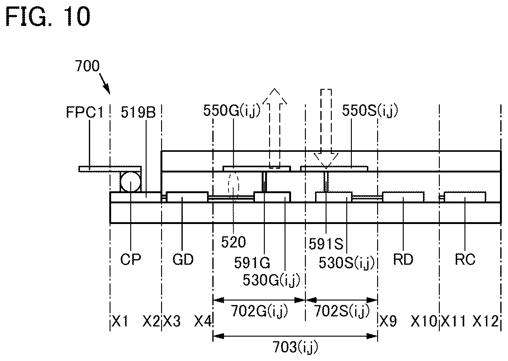 Patent US11832464 Figure 10 – Functional panel, display device, input/output device, and data processing device