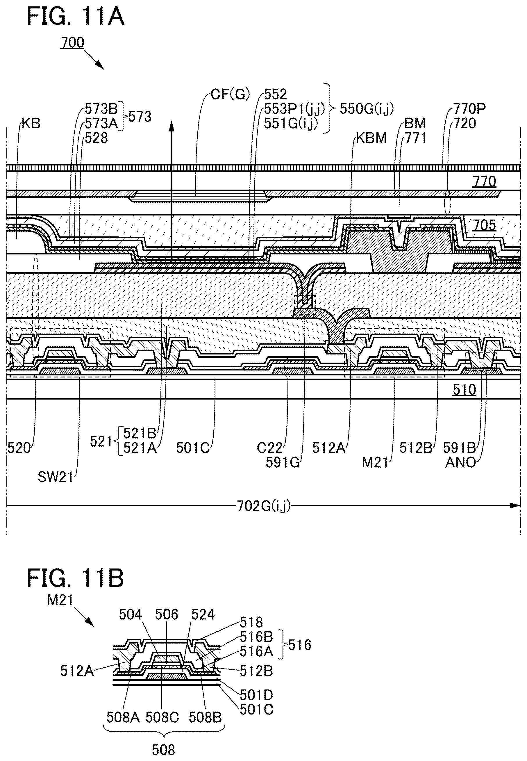 Patent US11832464 Figure 11 – Functional panel, display device, input/output device, and data processing device
