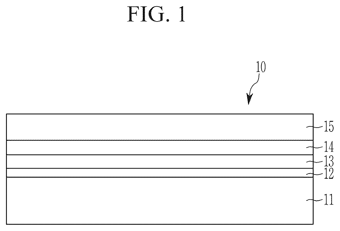 Patent US11832468 Figure 1 – Light emitting device with electron auxiliary layer including metal oxide nanoparticles, method of manufacturing the device, and a display device