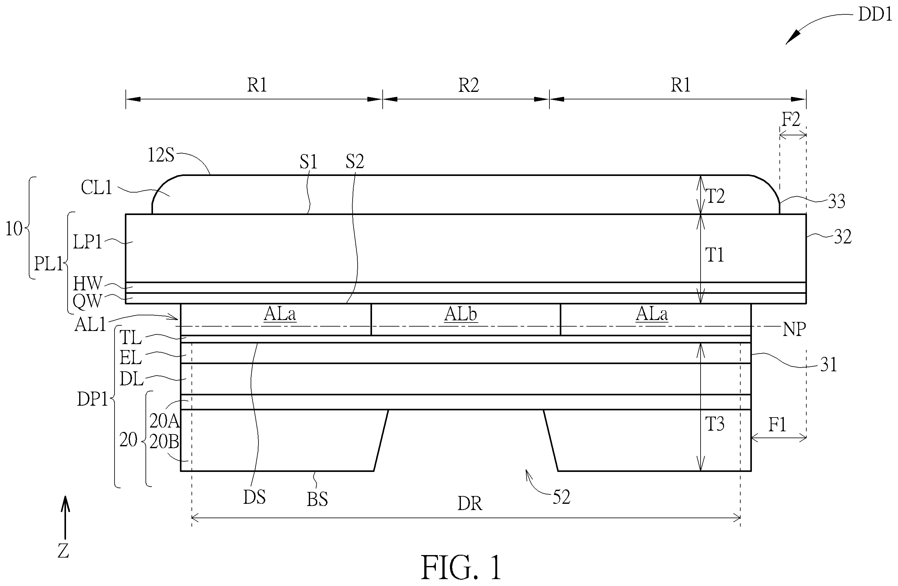 Patent US11832477 Figure 1 – Display device