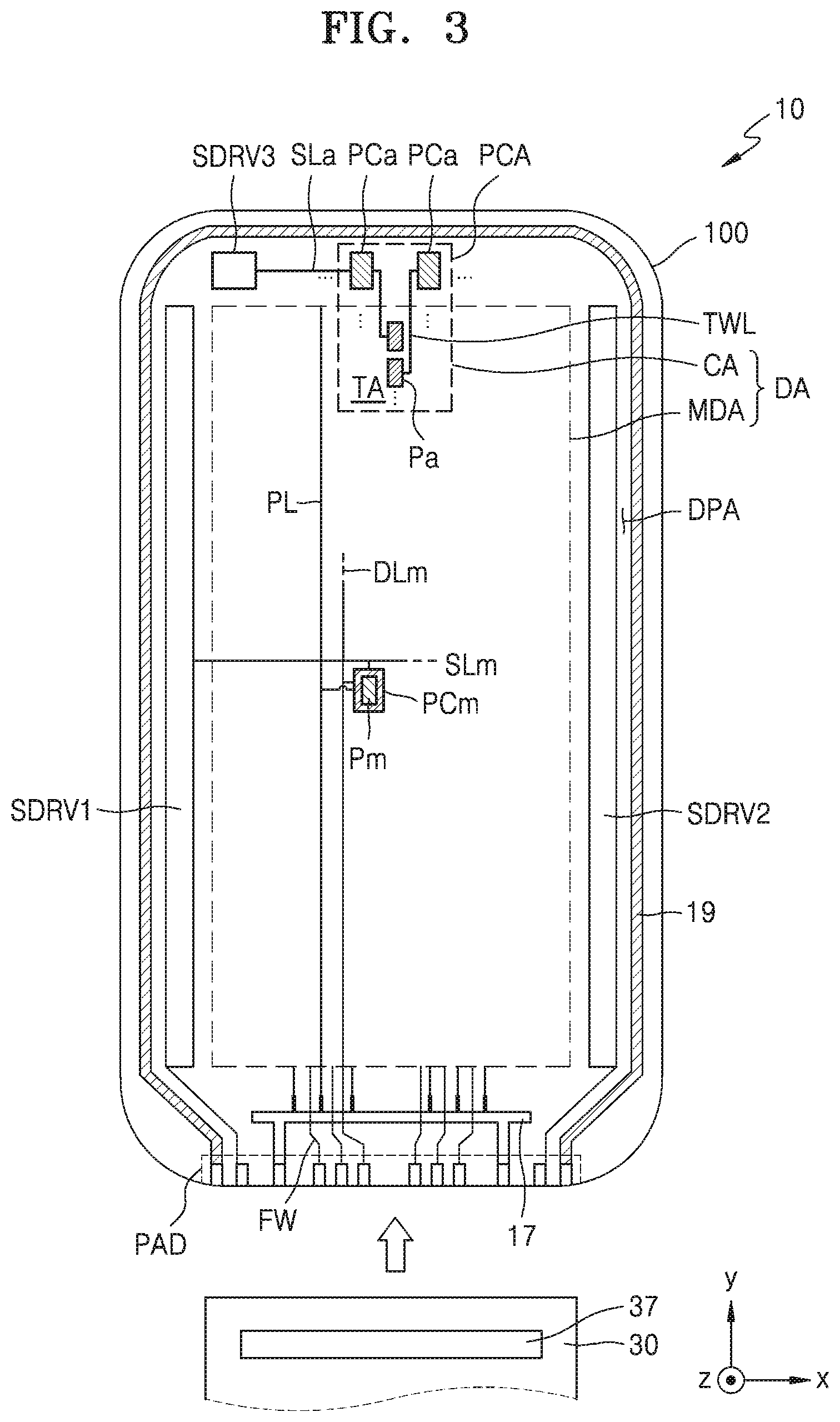 Patent US11832479 Figure 4 – Display device which includes an expanded display area