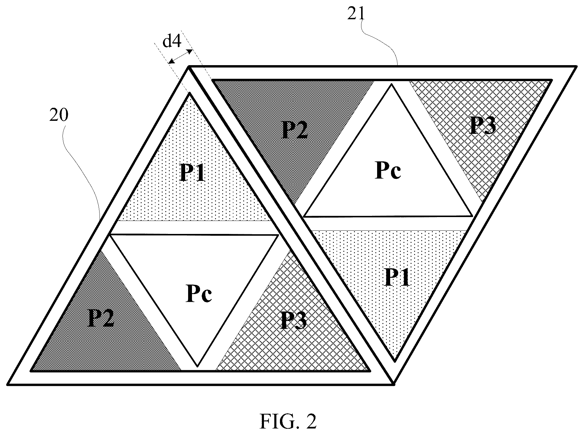 Patent US11832491 Figure 2 – Pixel structure with different distance between adjacent subpixels and pixels, display substrate and driving method therefor, and display device