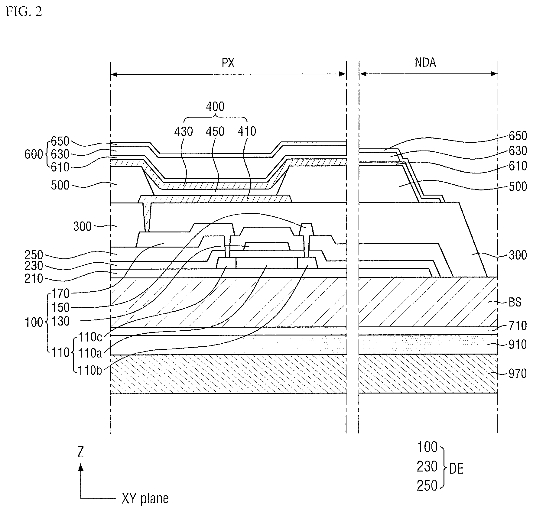 Patent US11832503 Figure 2 – Display device and method for manufacturing the same