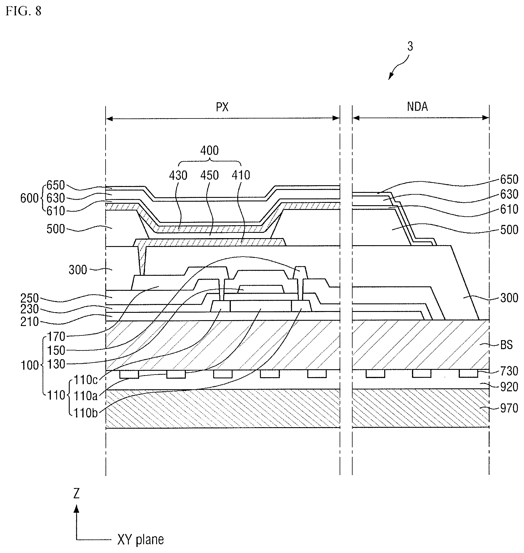 Patent US11832503 Figure 8 – Display device and method for manufacturing the same