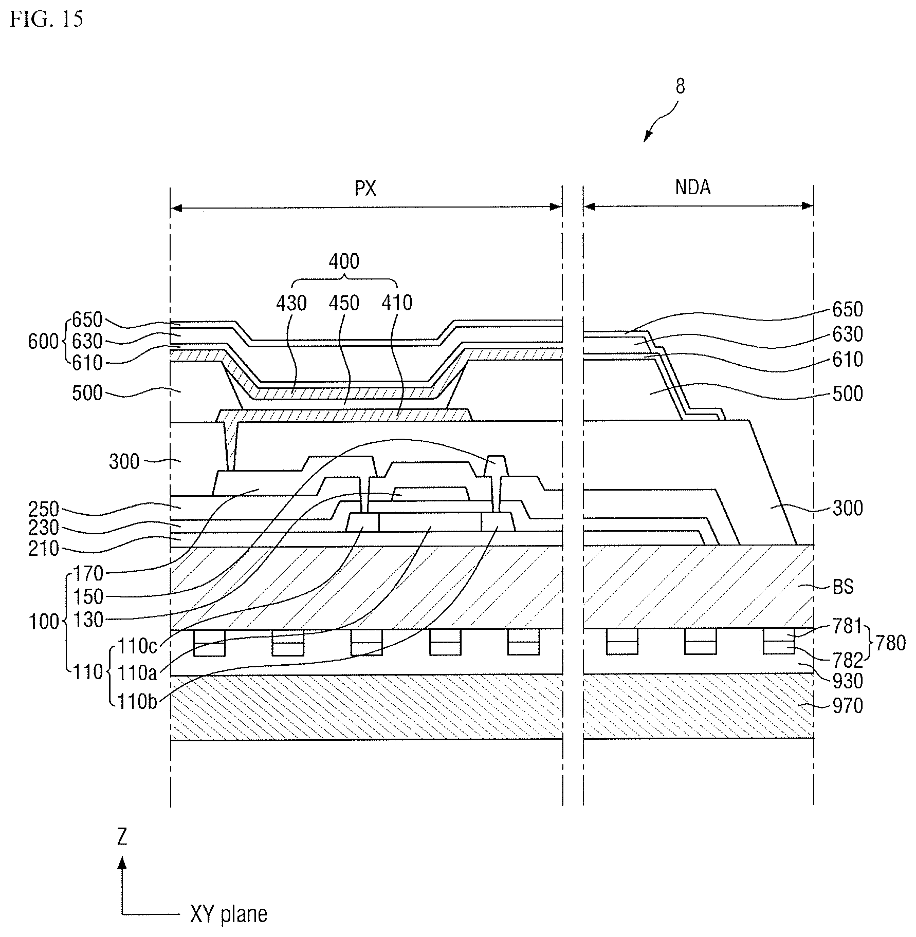 Patent US11832503 Figure 15 – Display device and method for manufacturing the same