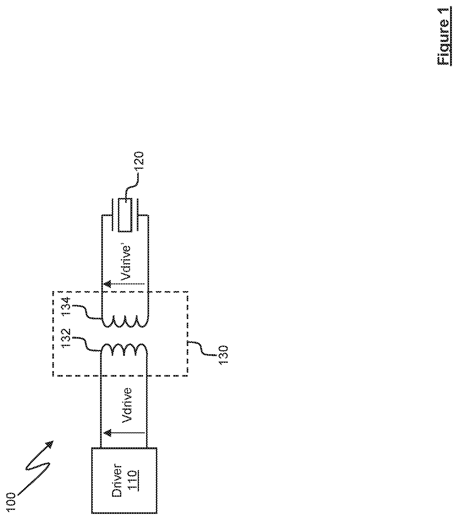 Patent US11832523 Figure 1 – Driver circuitry comprising active inductor circuitry for driving piezoelectric transducers