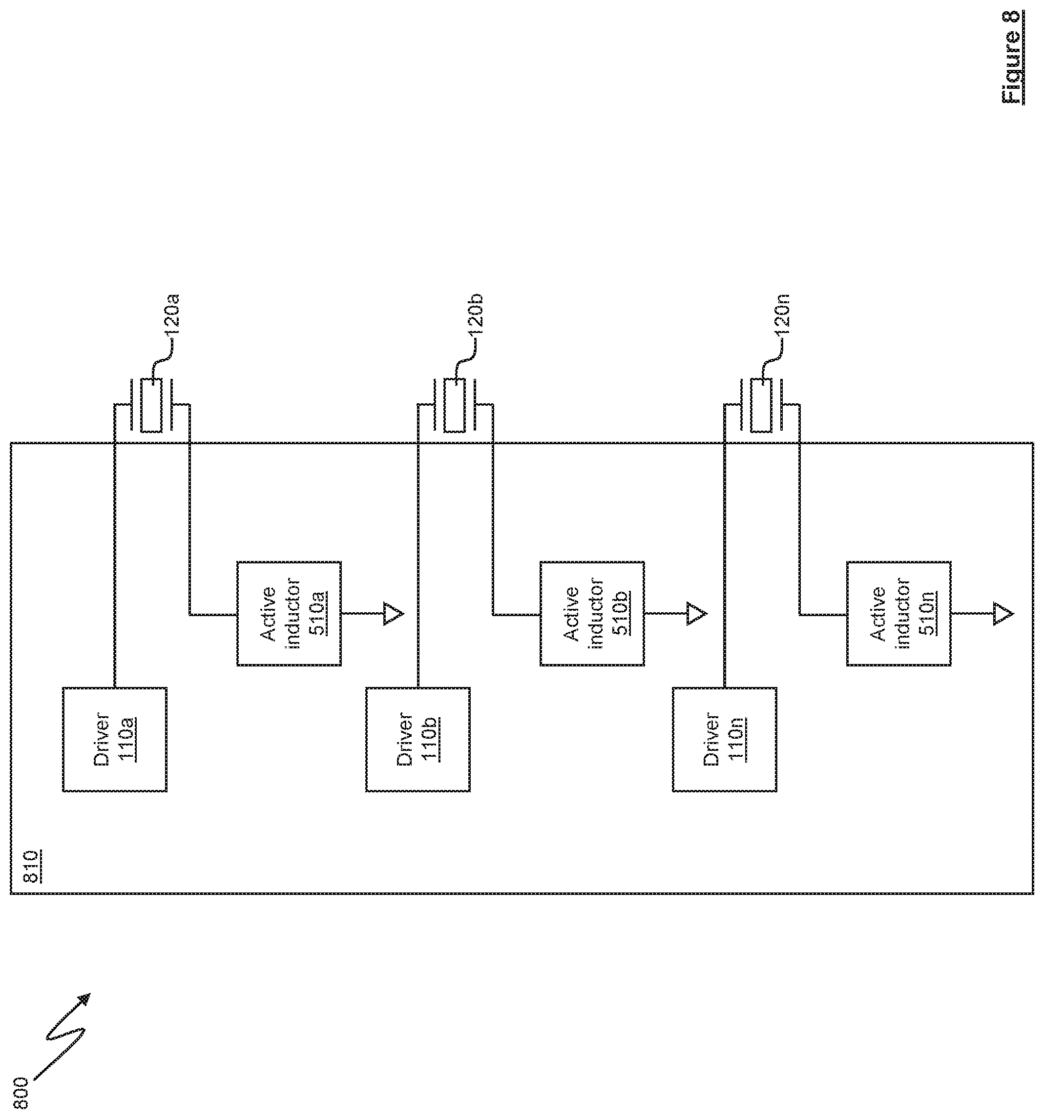 Patent US11832523 Figure 8 – Driver circuitry comprising active inductor circuitry for driving piezoelectric transducers