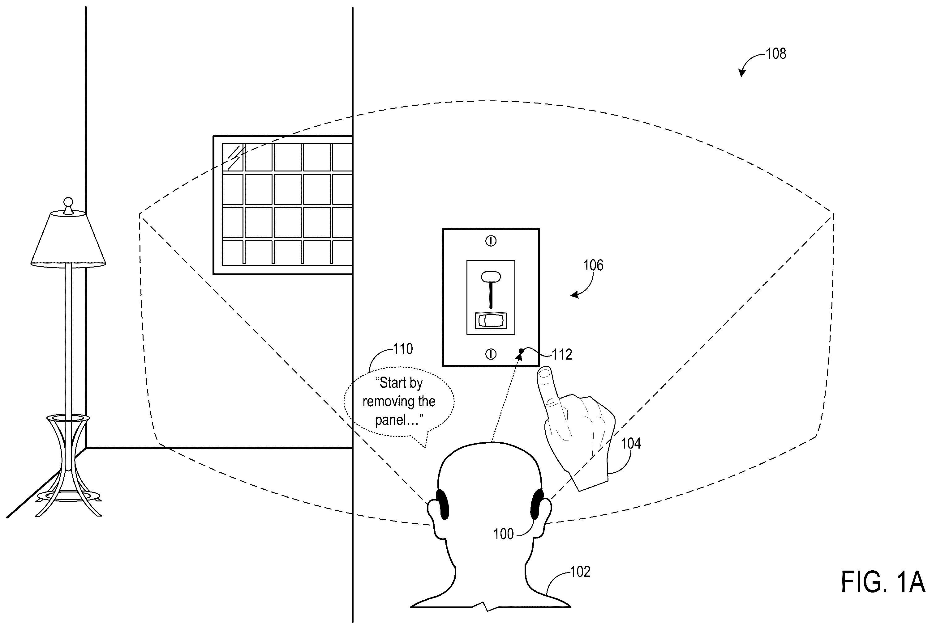 Patent US11836294 — Spatially consistent representation of hand motion — Figure 1