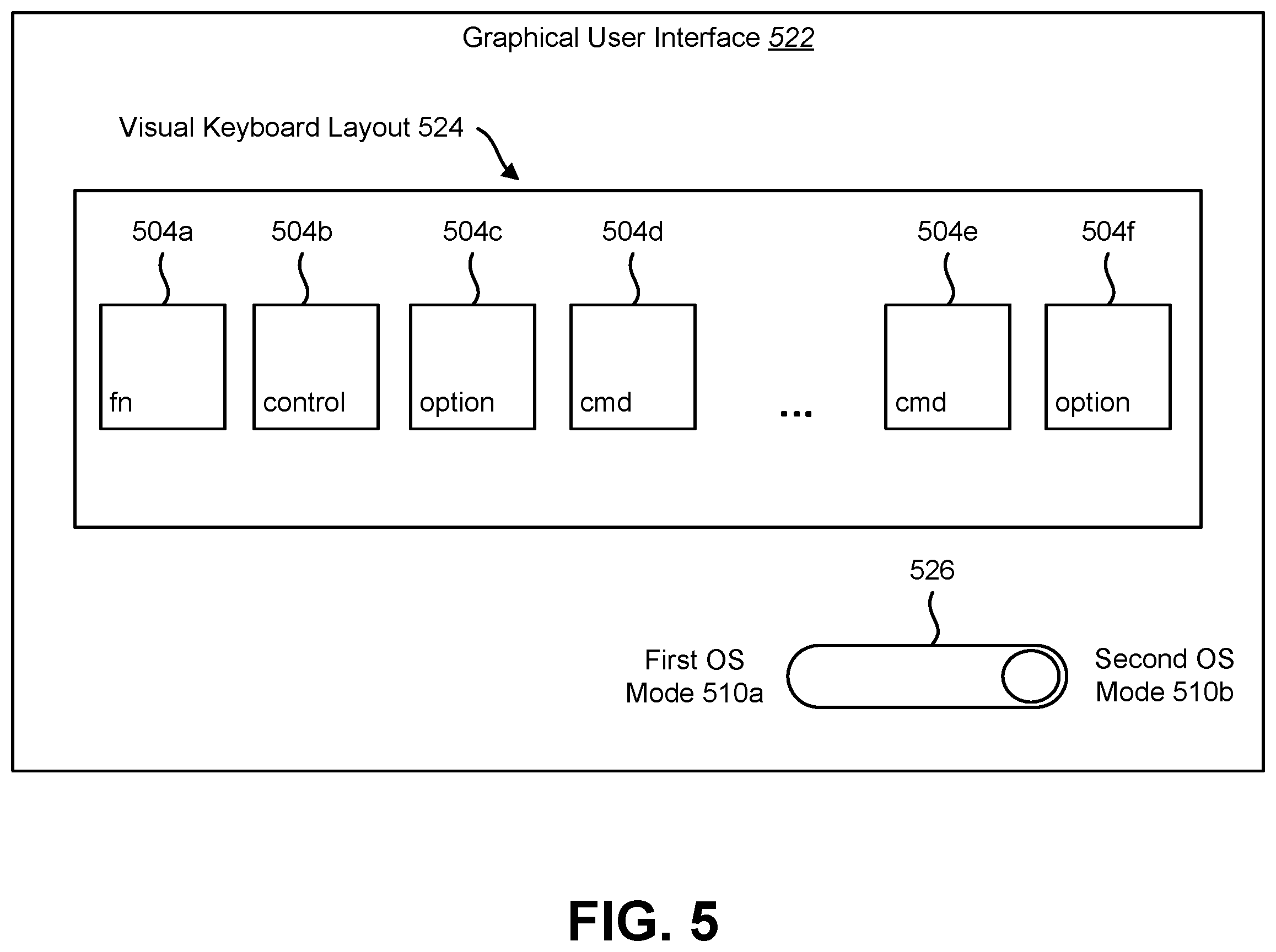 Patent US11836298 Figure 5 – Keyboard device to switch between operating system modes