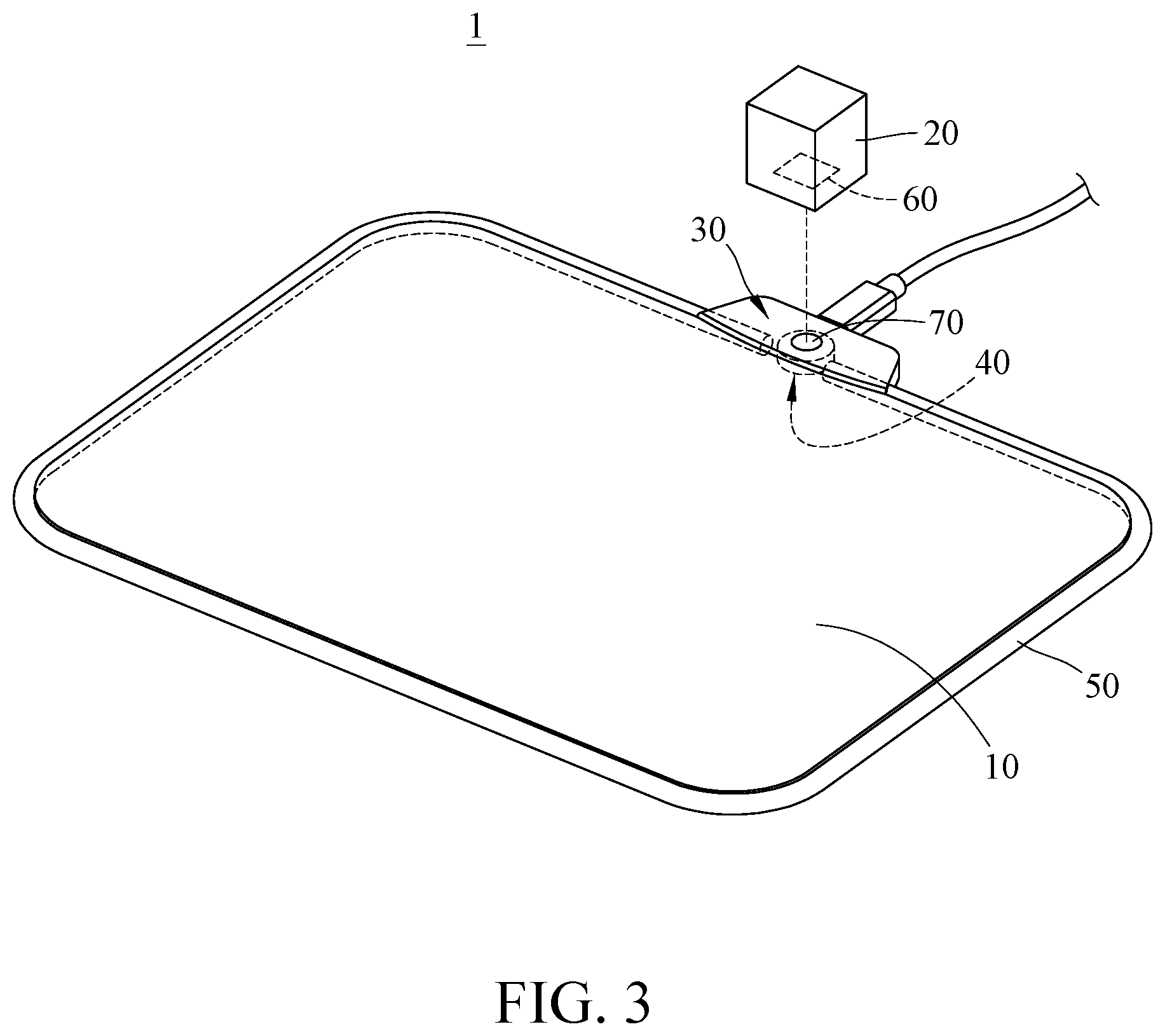 Patent US11836307 Figure 2 – Mouse pad with 3D decorative object