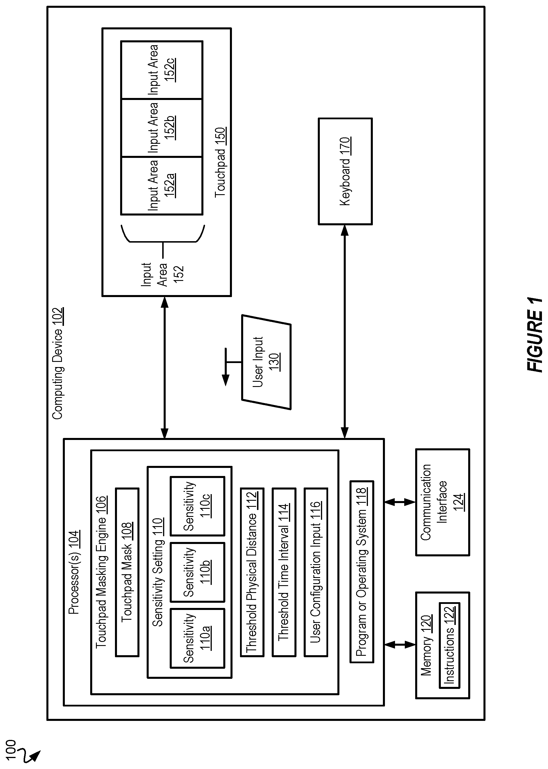 Patent US11836314 — Sensitivity adjustment for a touchpad of an information handling system — Figure 1