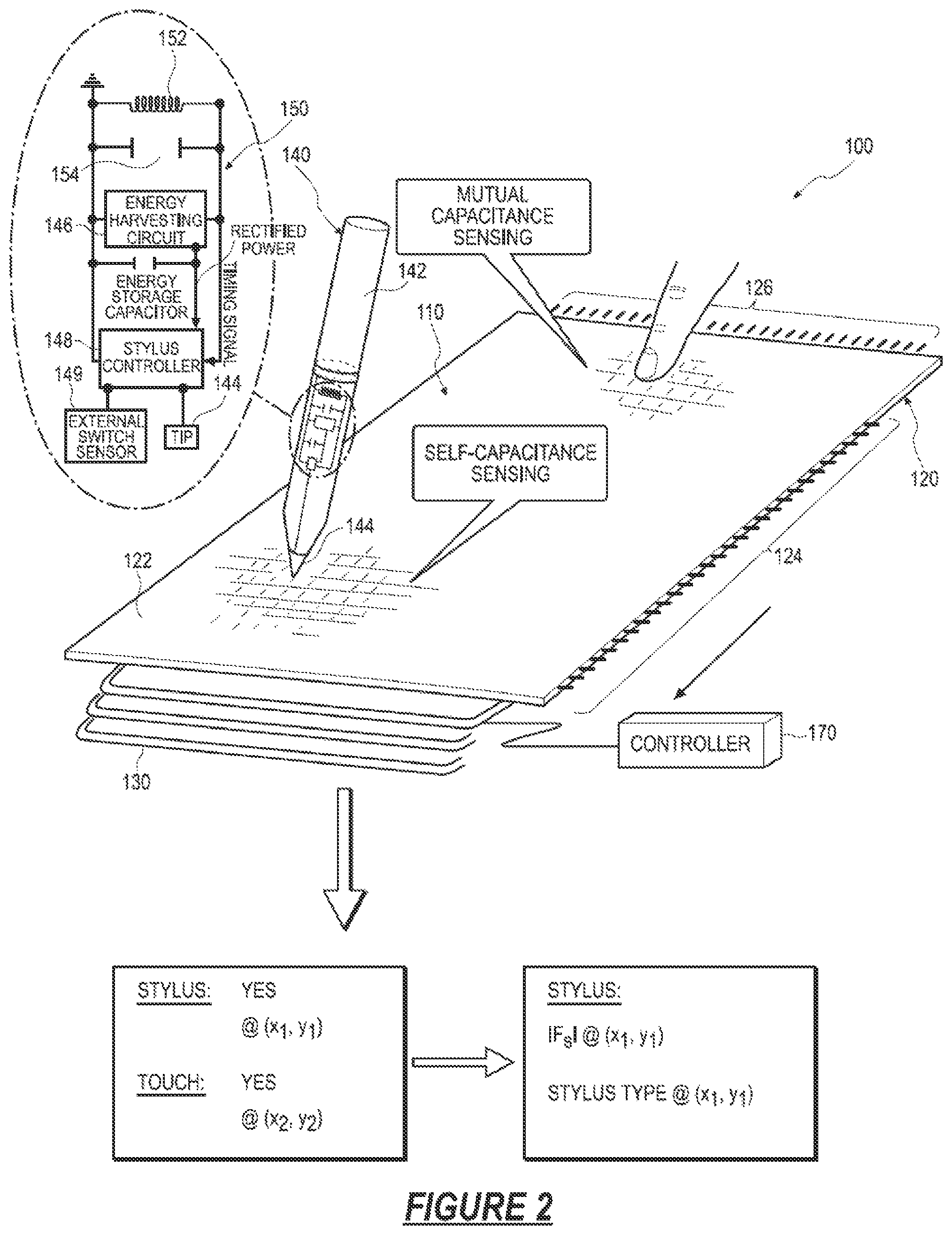 Patent US11836316 Figure 2 – Stylus and touch input system