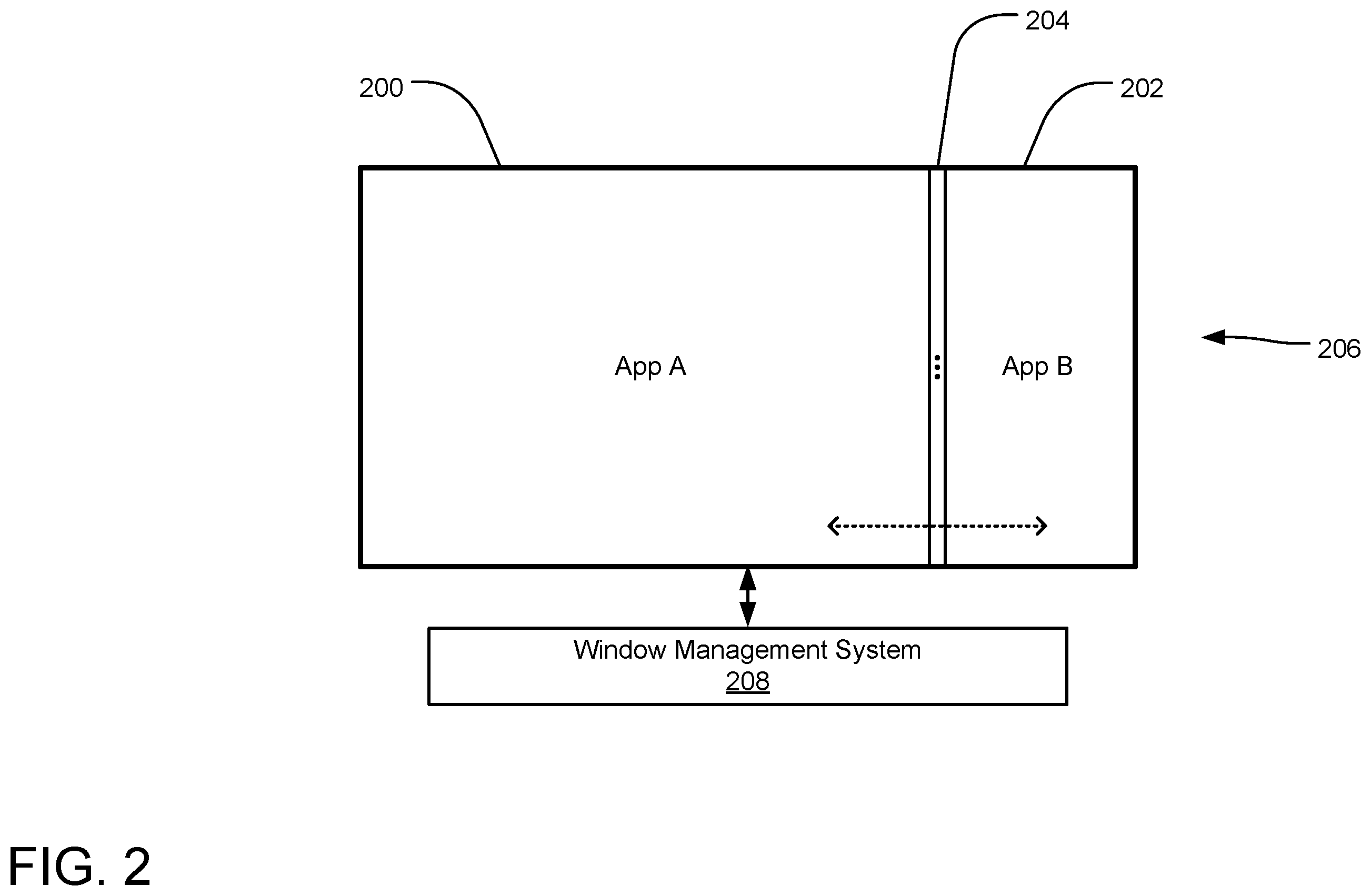 Patent US11836327 Figure 2 – Application window divider control for window layout management