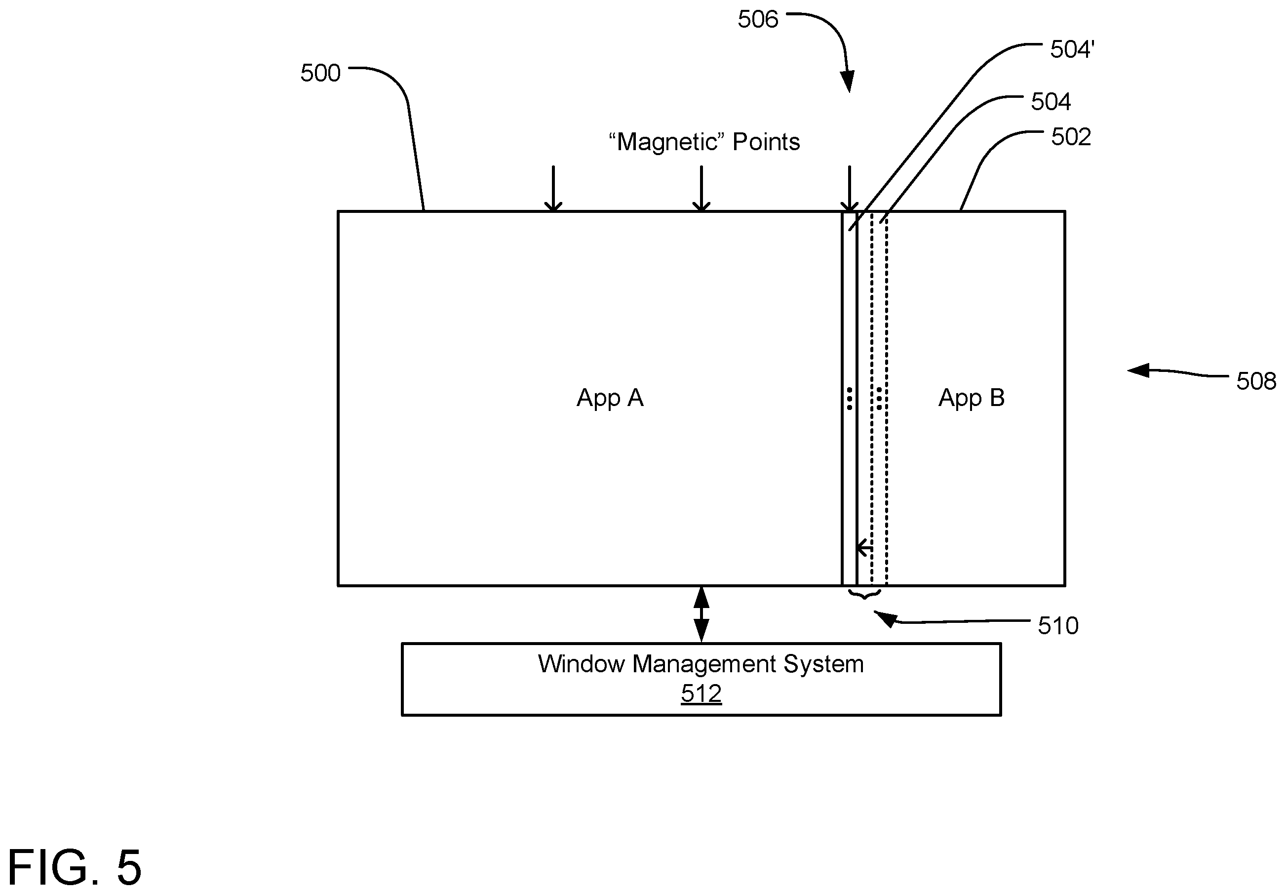 Patent US11836327 Figure 5 – Application window divider control for window layout management