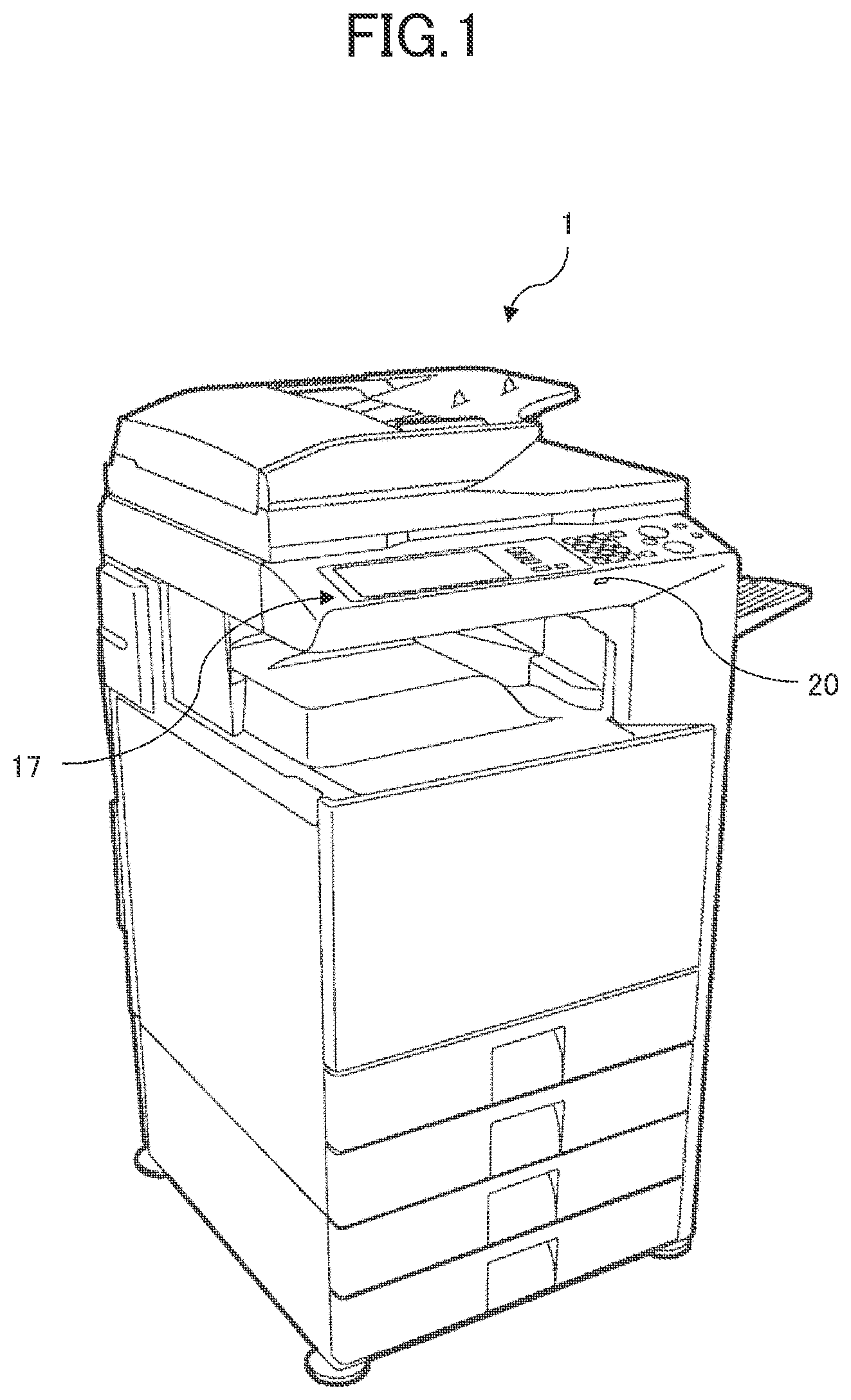 Patent US11836402 Figure 1 – Image forming apparatus including a motion sensor for privacy protection and convenience