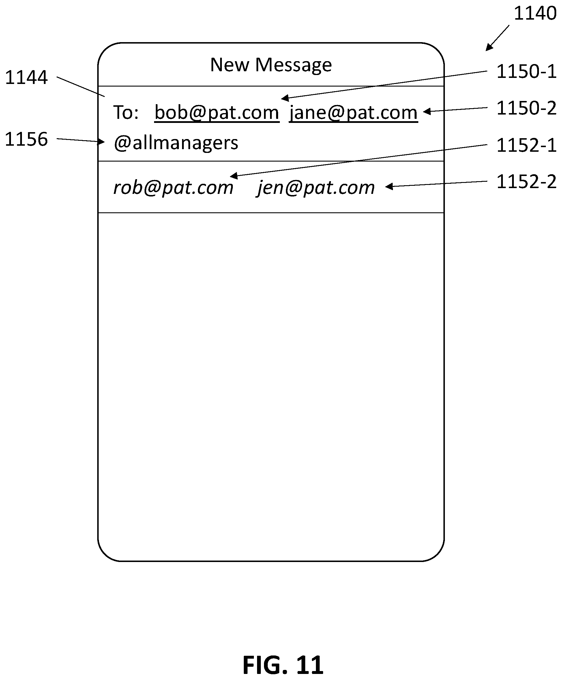 Patent US11836443 Figure 14 – Populating contact information within an electronic message based on contact relationship information