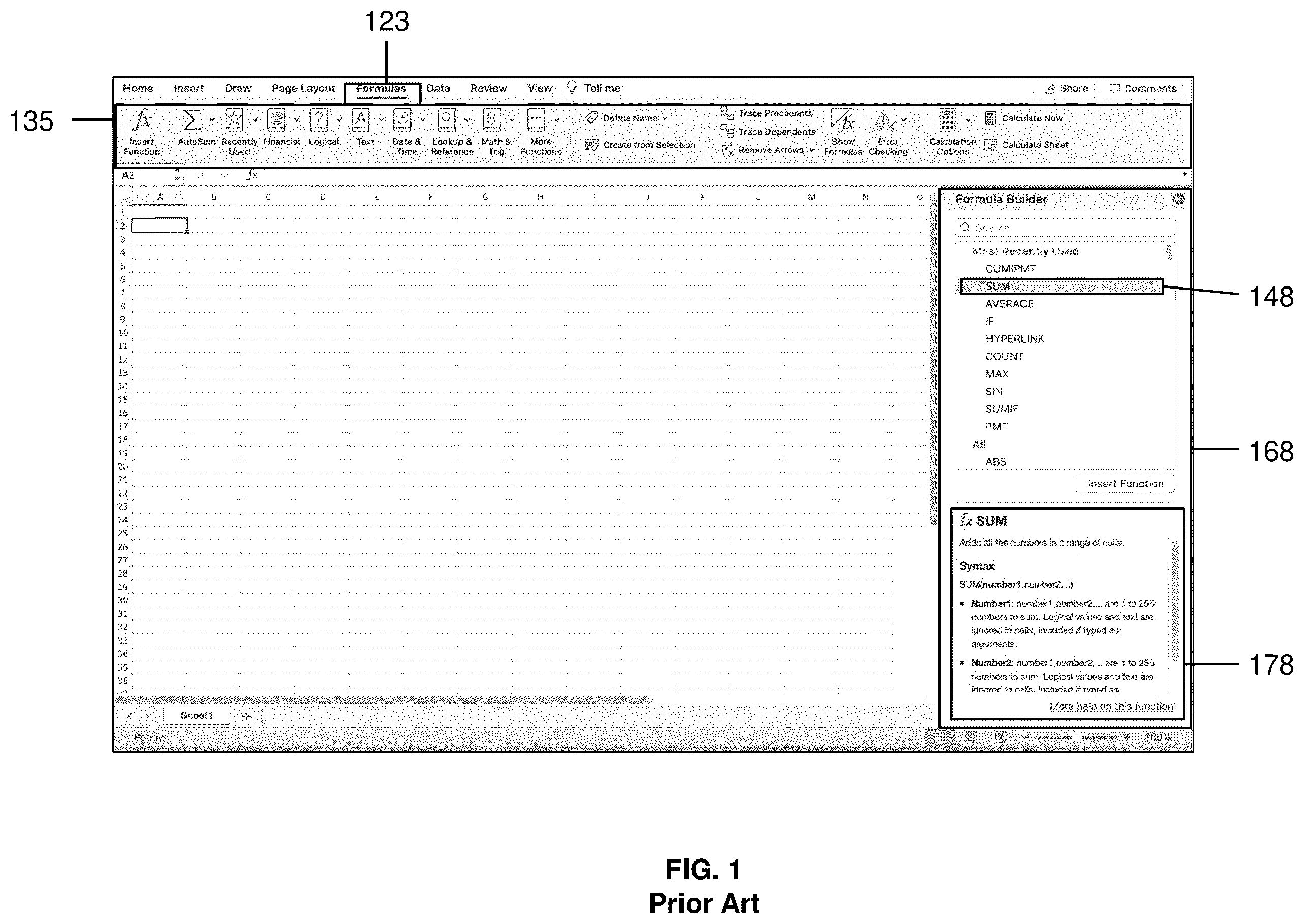Patent US11836444 Figure 1 – Methods and systems for constructing a complex formula in a spreadsheet cell