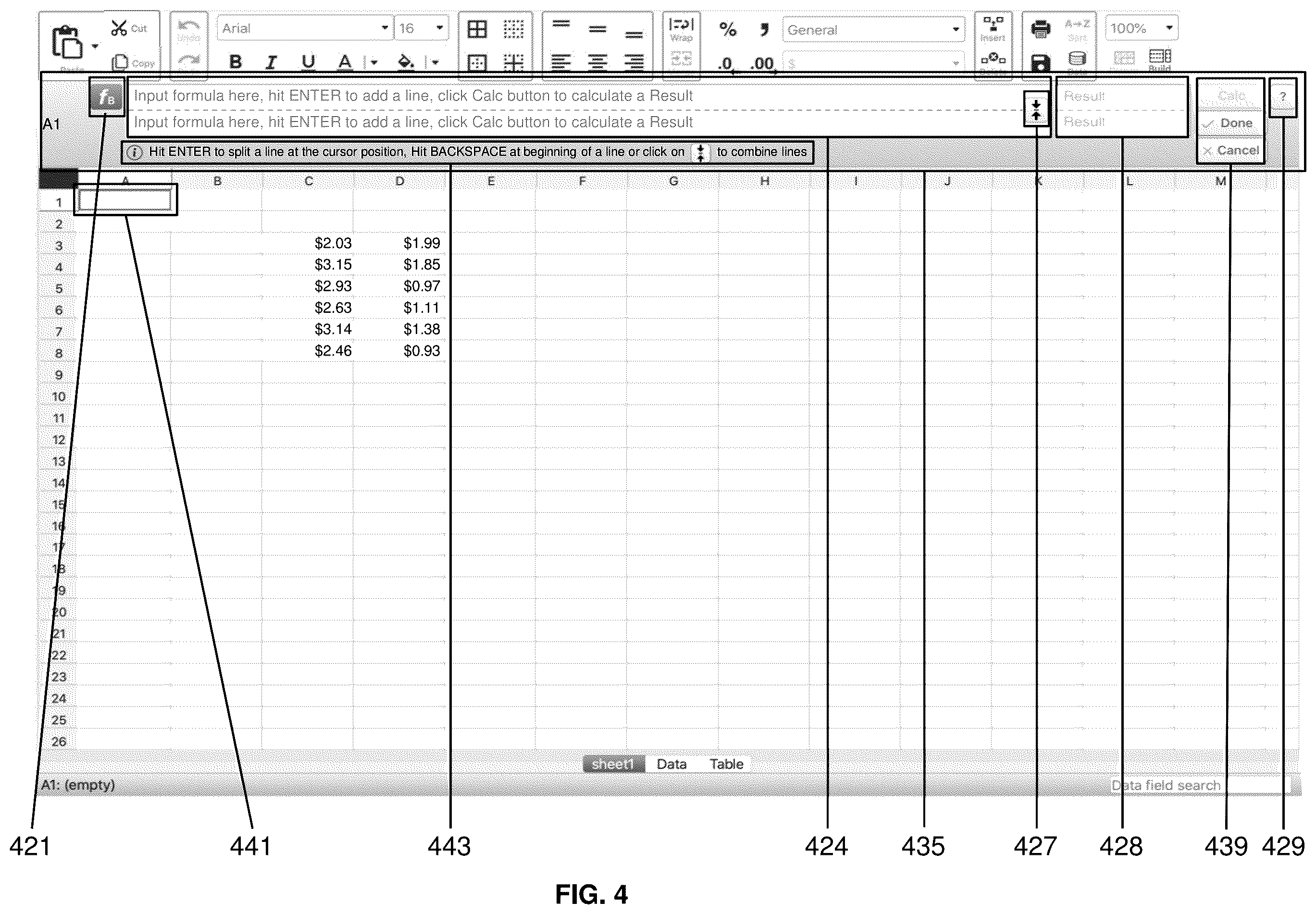 Patent US11836444 Figure 4 – Methods and systems for constructing a complex formula in a spreadsheet cell