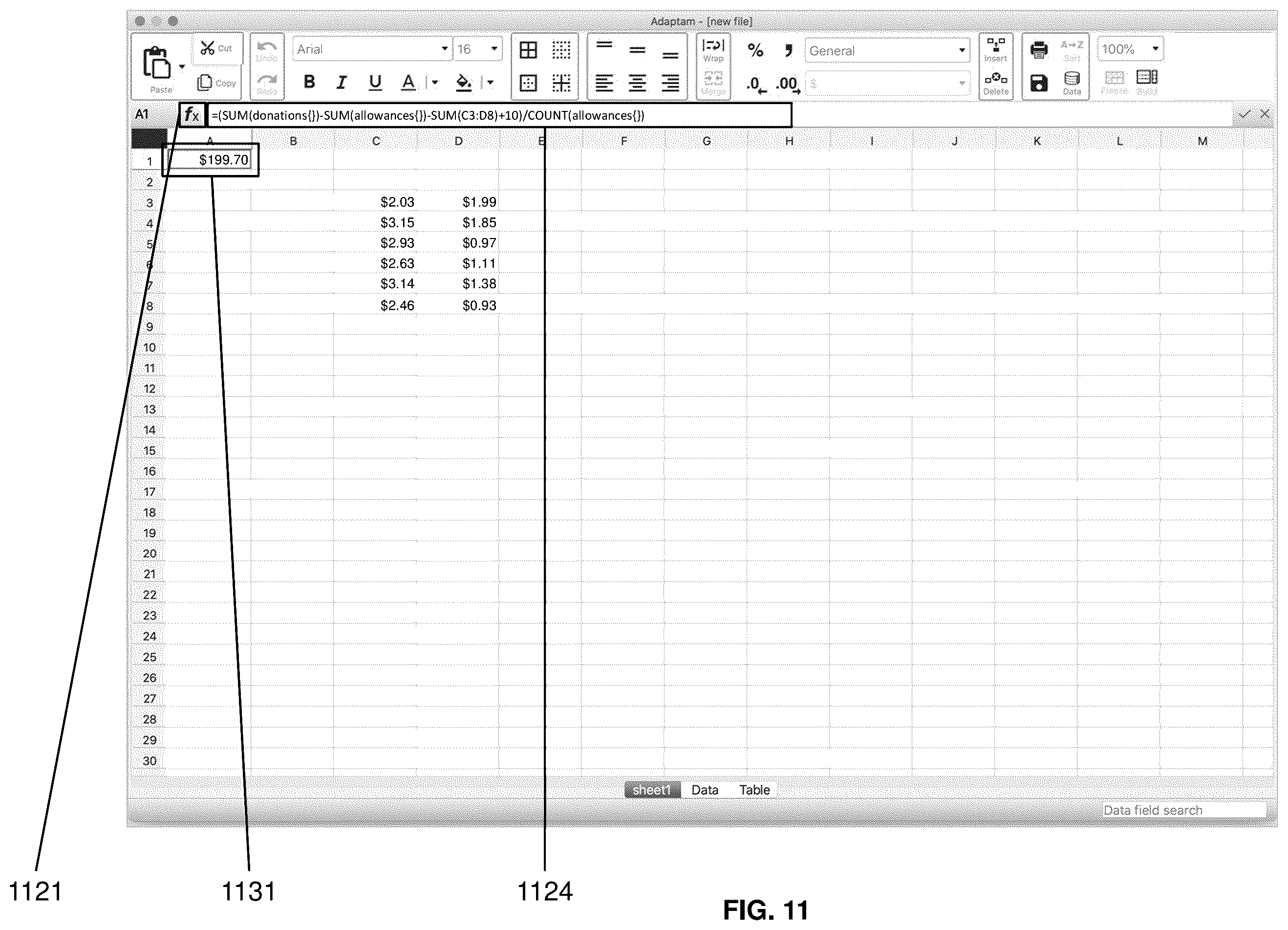 Patent US11836444 Figure 11 – Methods and systems for constructing a complex formula in a spreadsheet cell