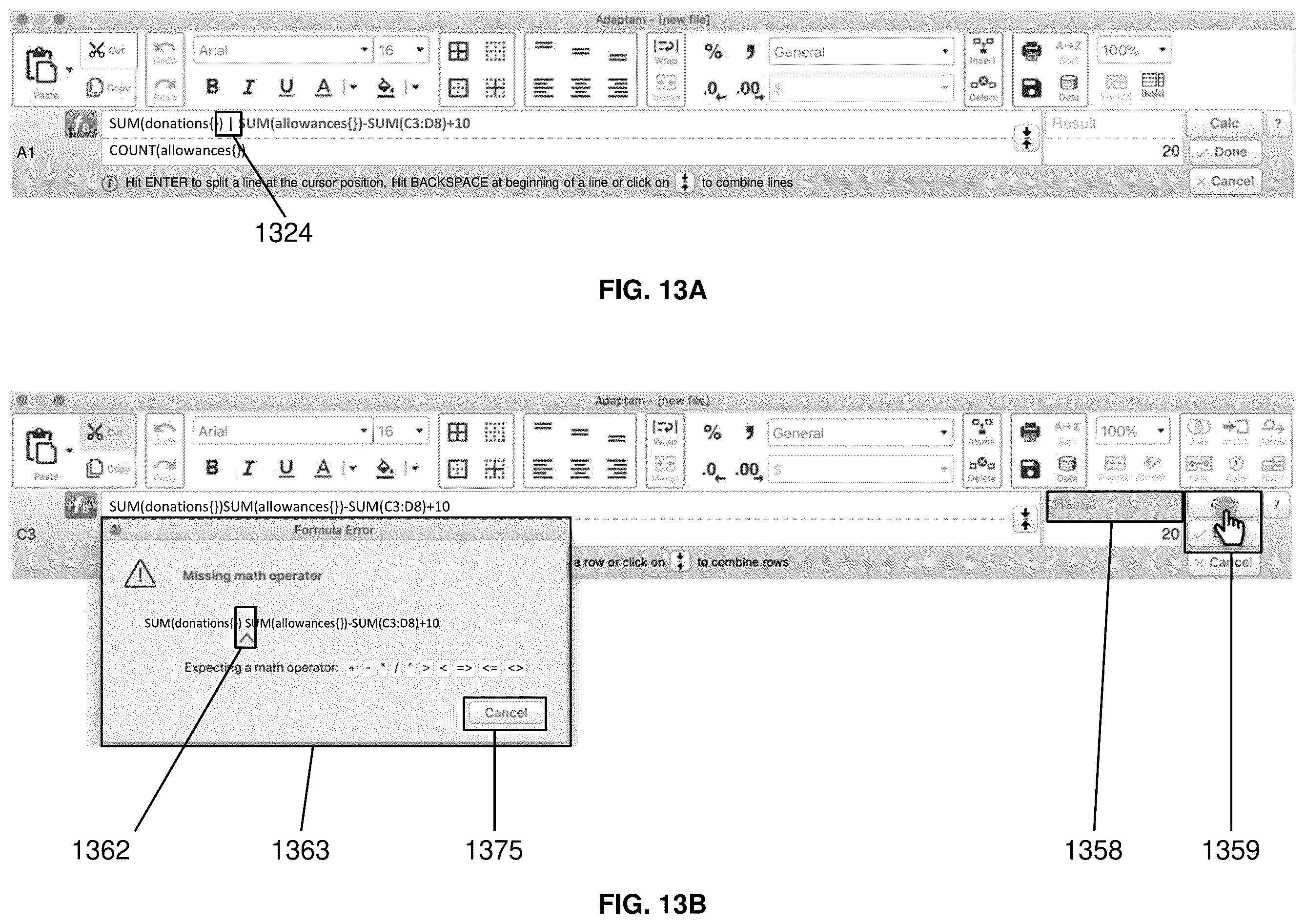 Patent US11836444 Figure 13 – Methods and systems for constructing a complex formula in a spreadsheet cell