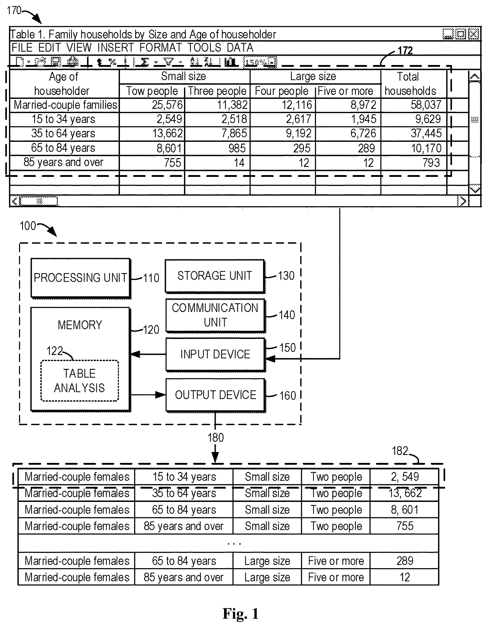 Patent US11836445 Figure 1 – Spreadsheet table transformation