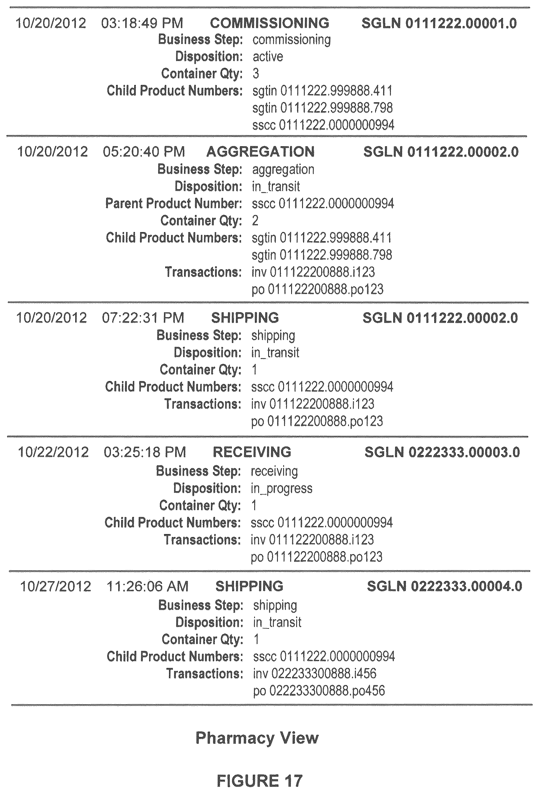 Patent US11836670 Figure 17 – Shipping events and receiving events