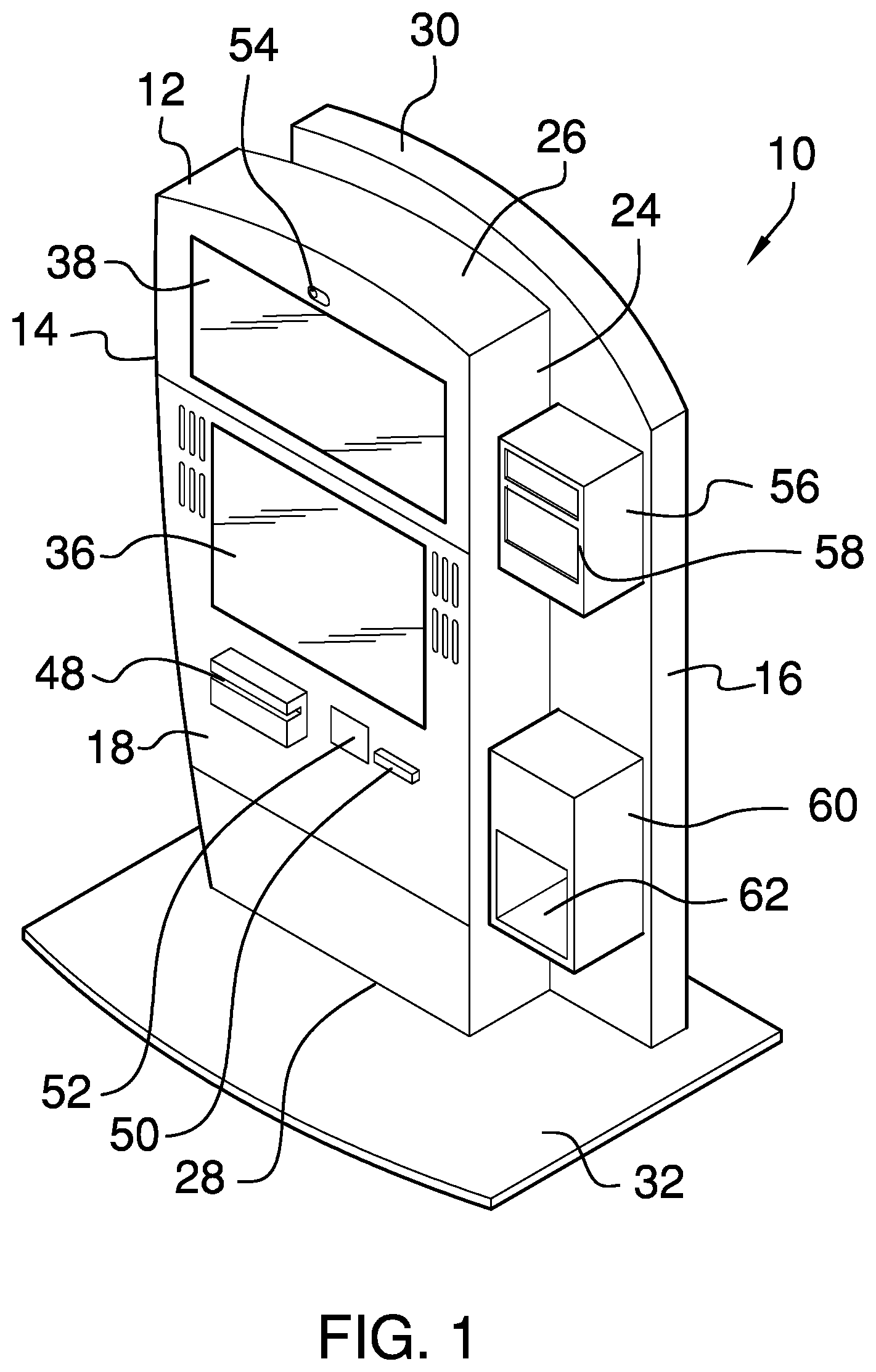 Patent US11836773 Figure 1 – Trophy and card printing kiosk apparatus