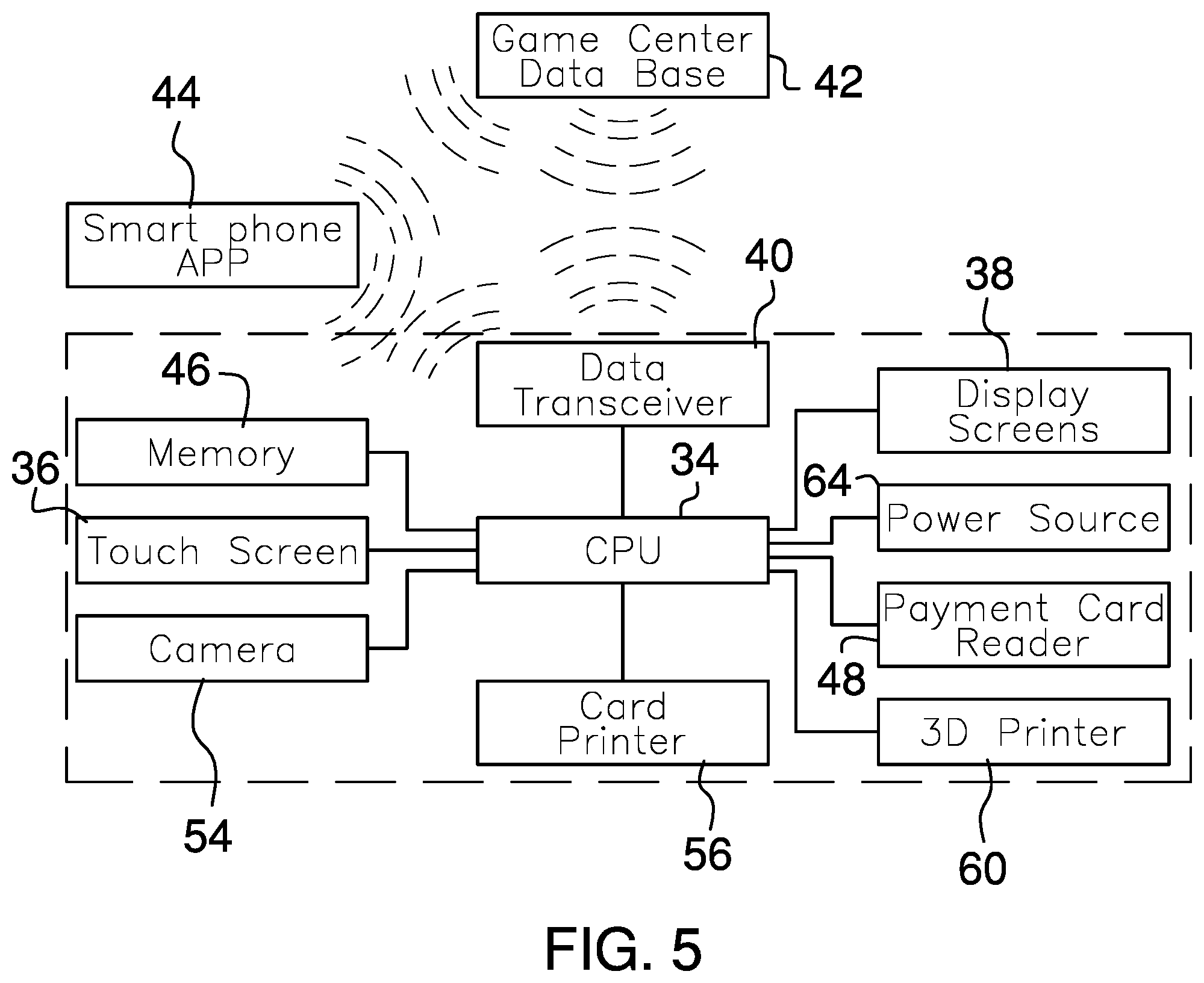 Patent US11836773 Figure 5 – Trophy and card printing kiosk apparatus