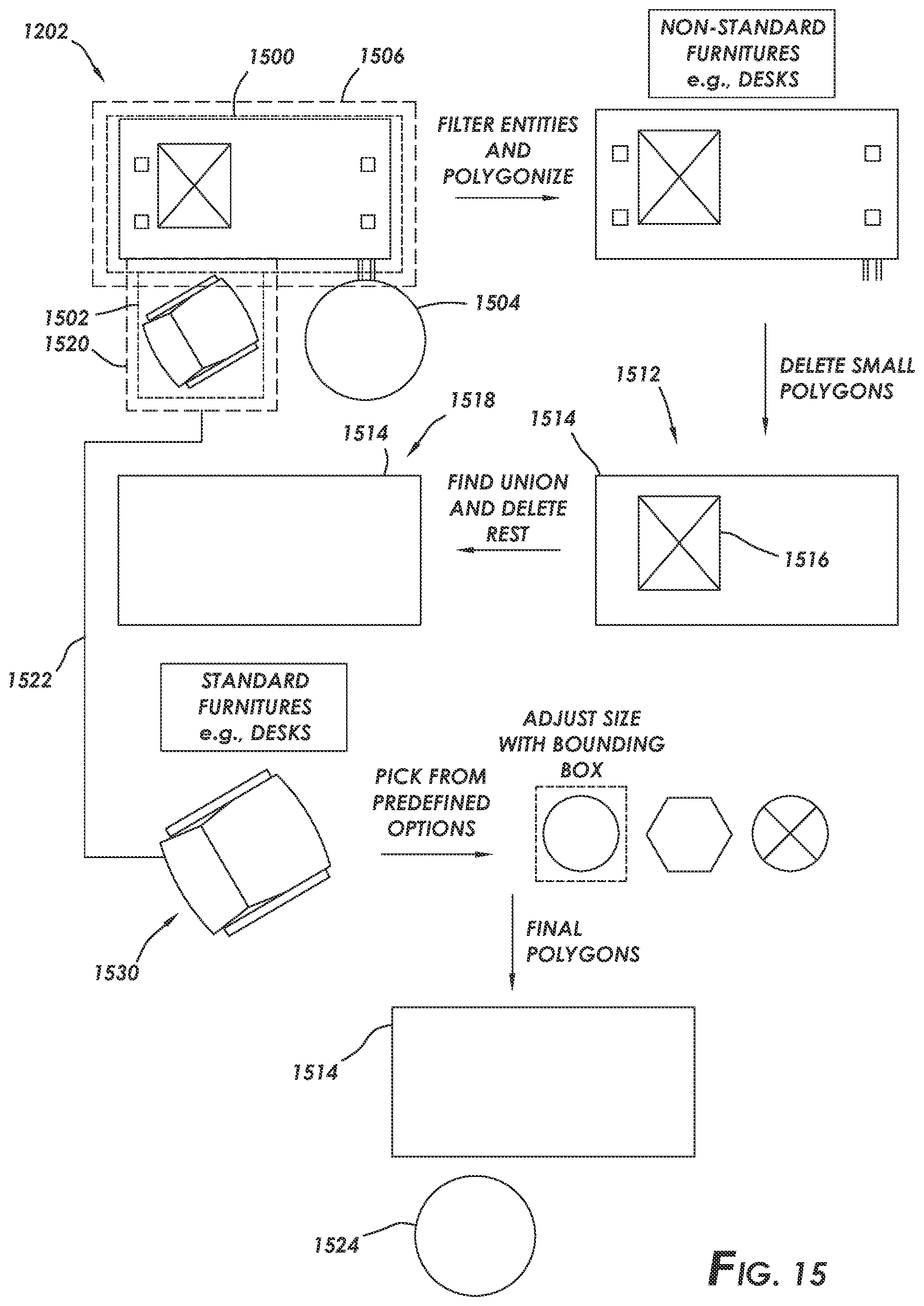 Patent US11836834 Figure 18 – Systems and methods for automating conversion of drawings to indoor maps and plans