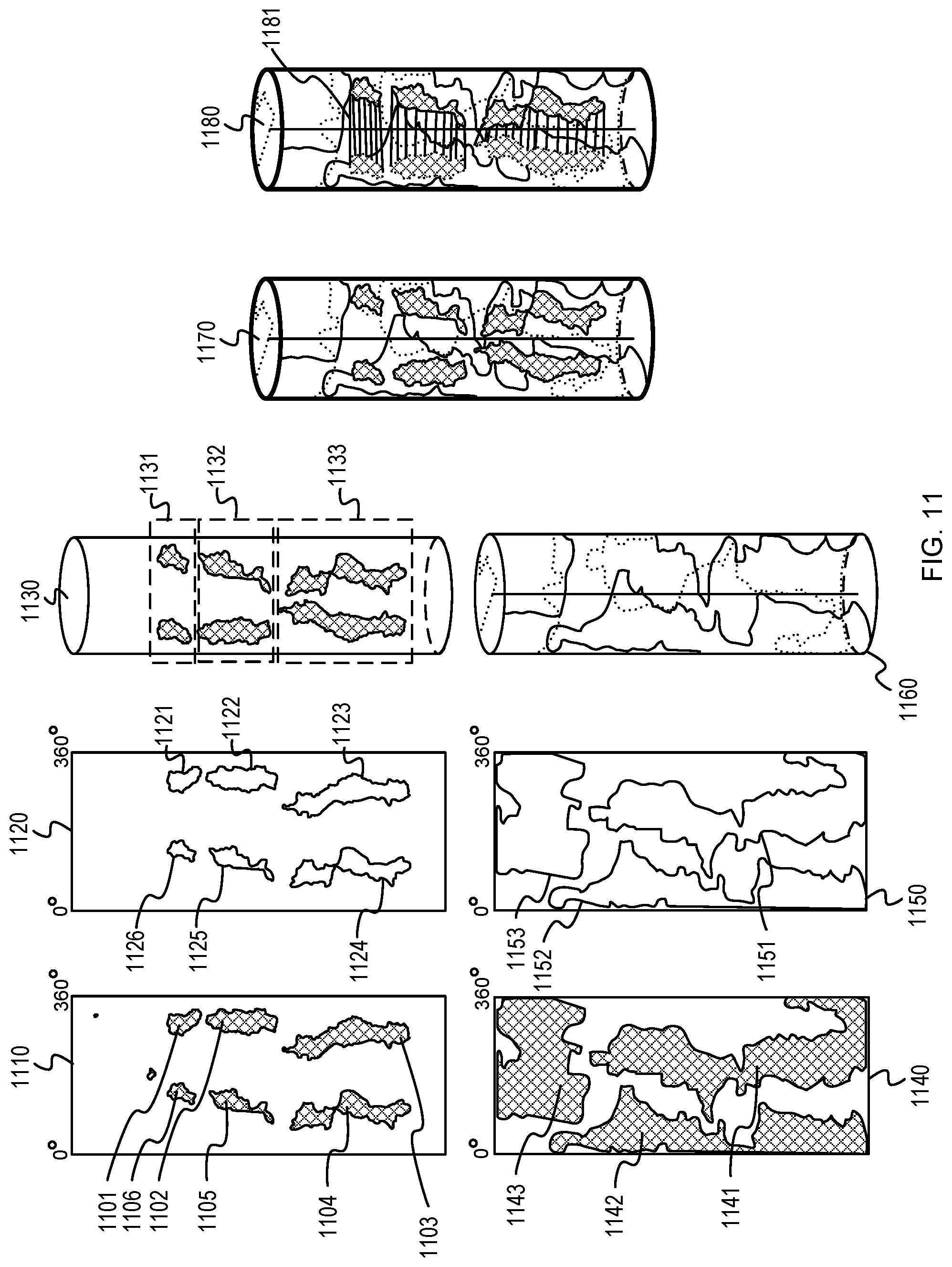 Patent US11836927 Figure 11 – Borehole coring reconstructions using borehole scans