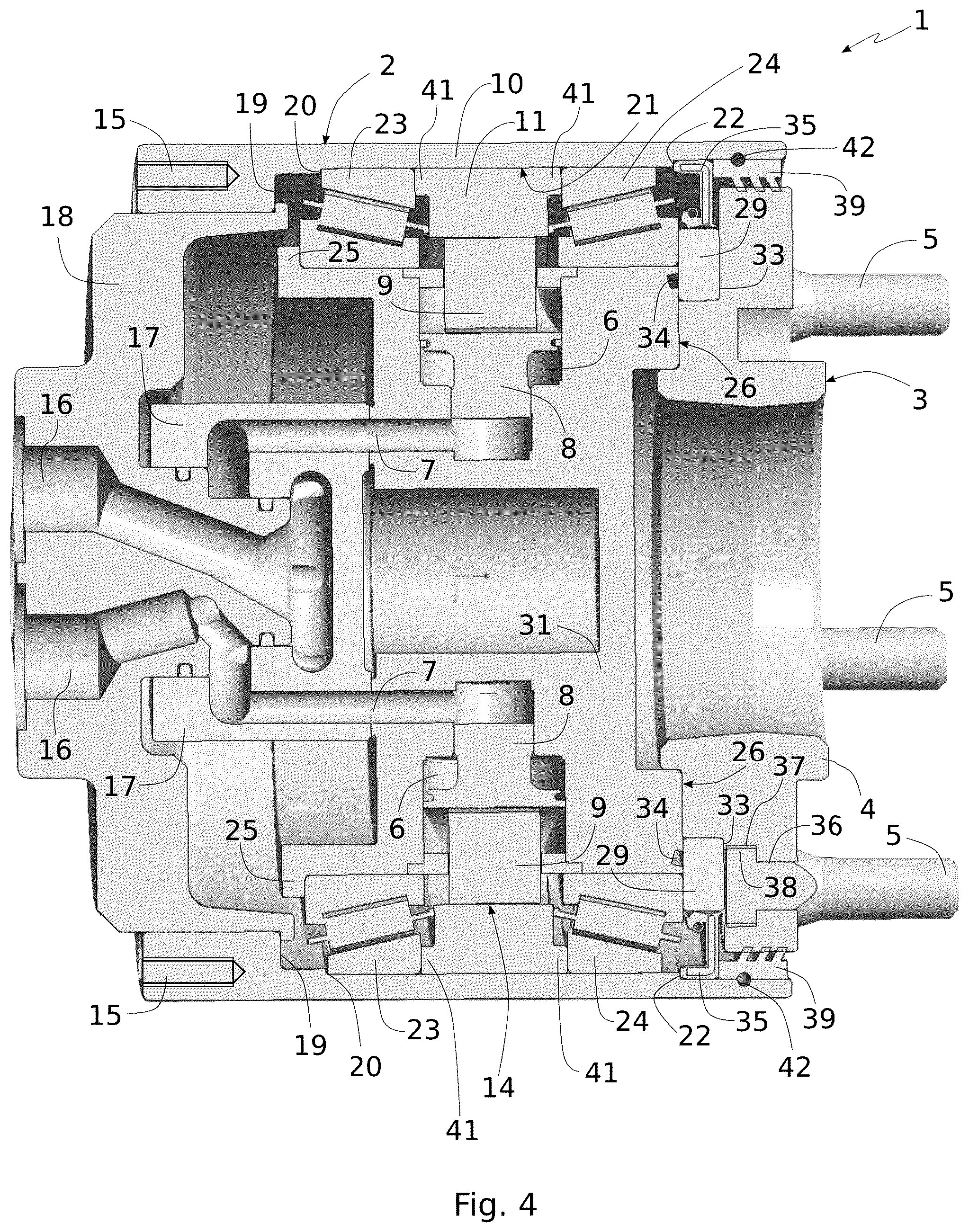 Patent US11841009 Figure 3 – Hydrostatic machine comprising a cam ring with adjacent bearings of same outer diameter, and manufacturing method