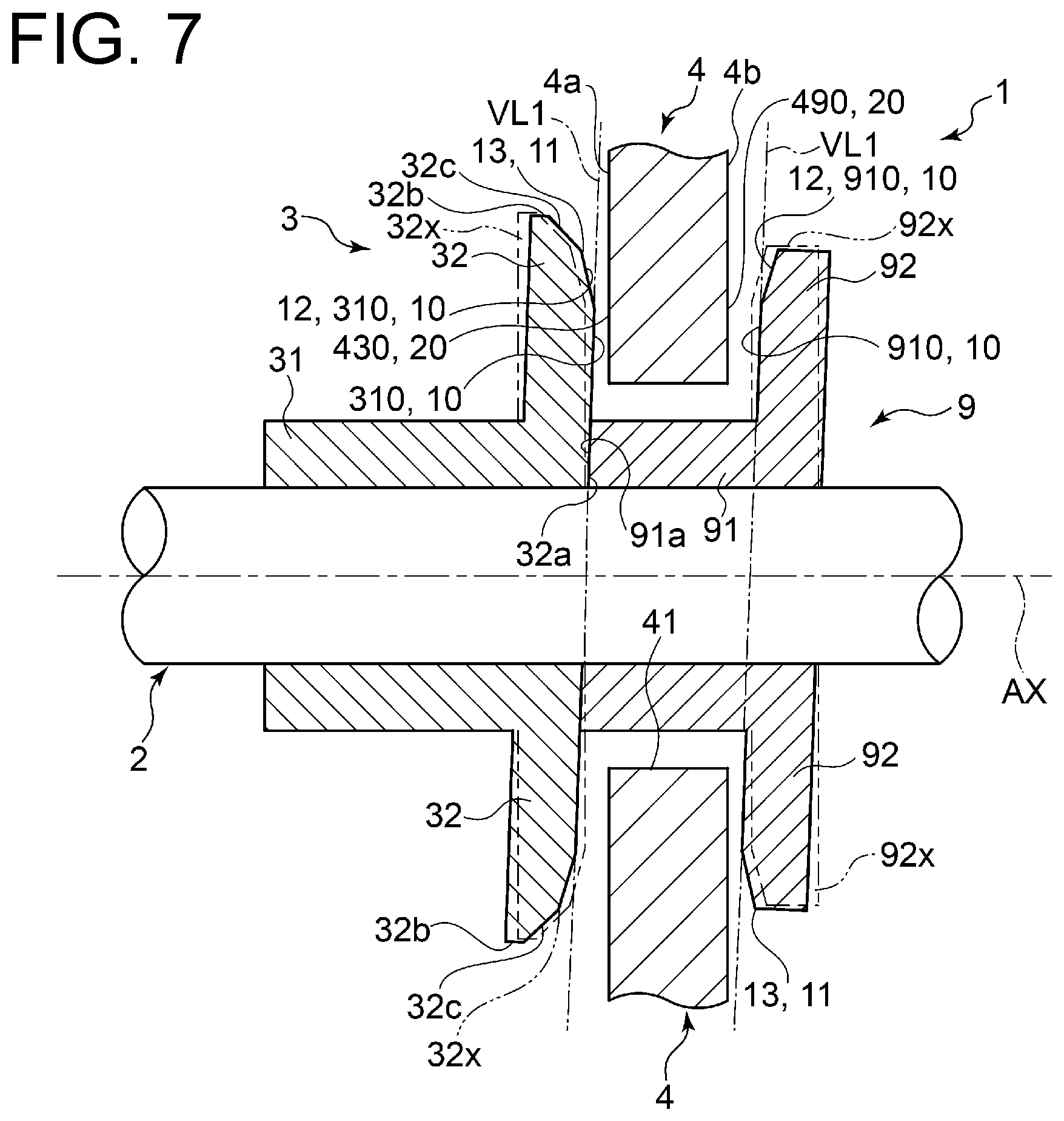 Patent US11841028 Figure 7 – Thrust bearing device and turbocharger