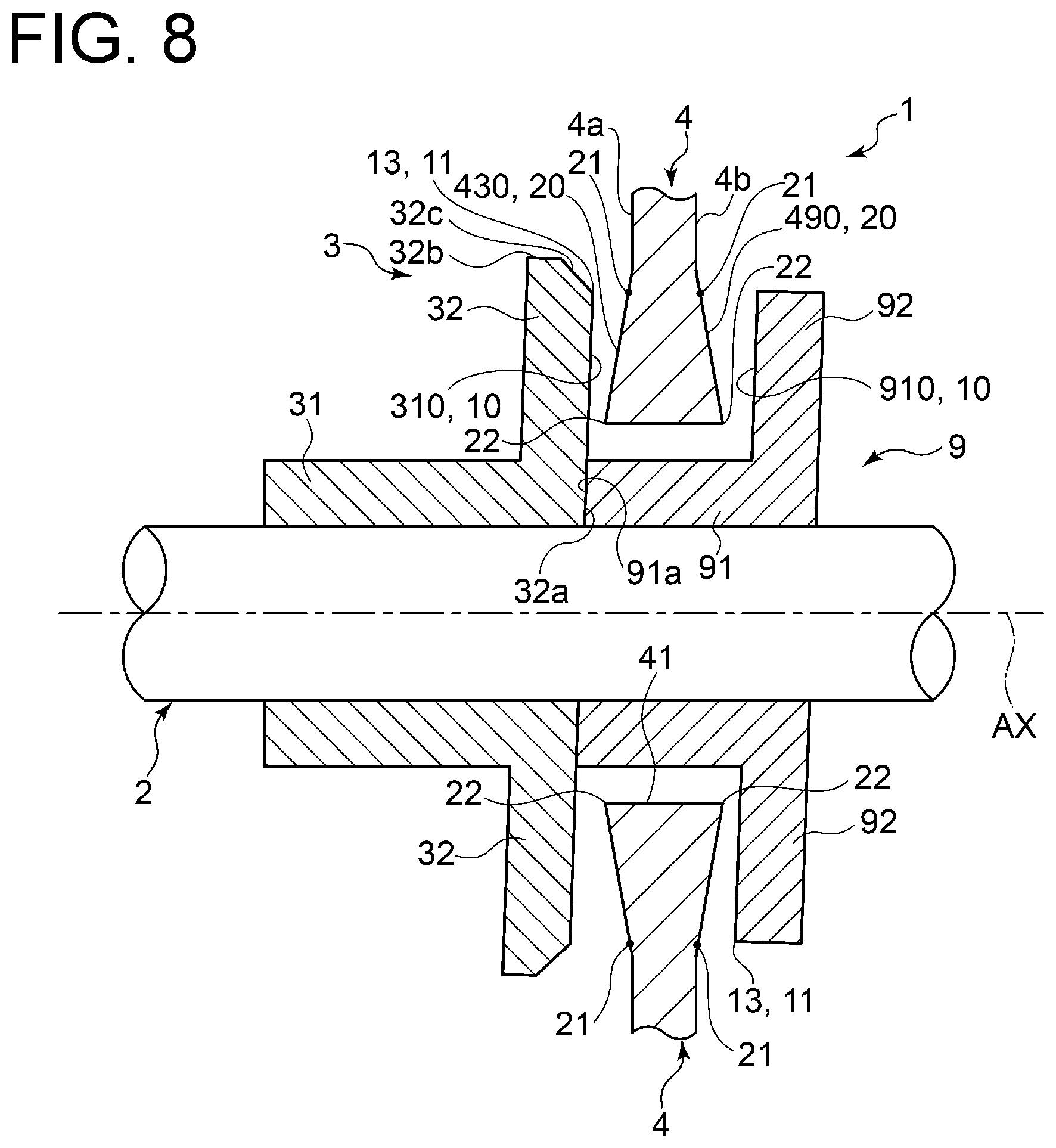 Patent US11841028 Figure 8 – Thrust bearing device and turbocharger