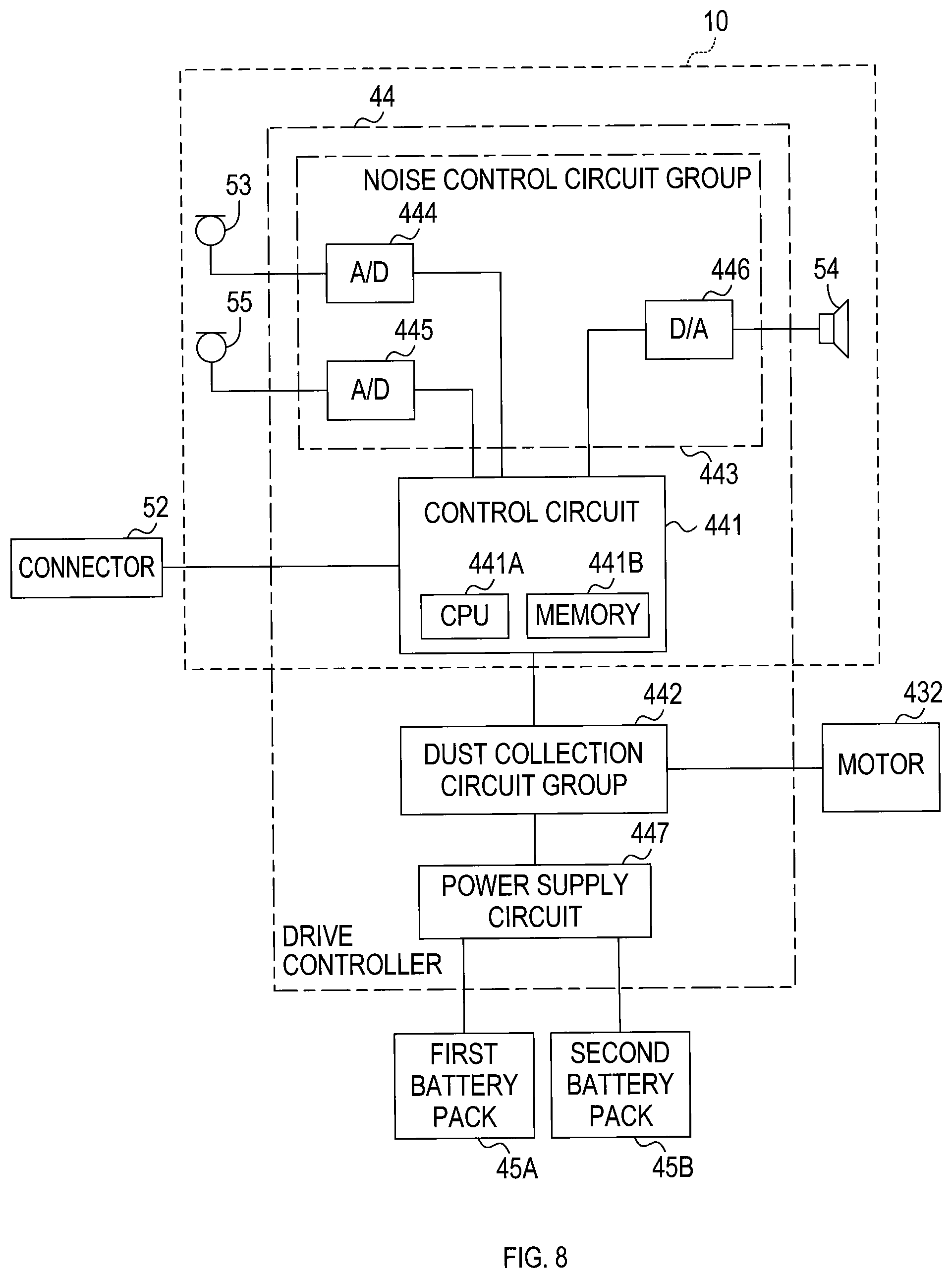 Patent US11841033 Figure 8 – Electric powered work machine and method of controlling noise generated by electric powered work machine