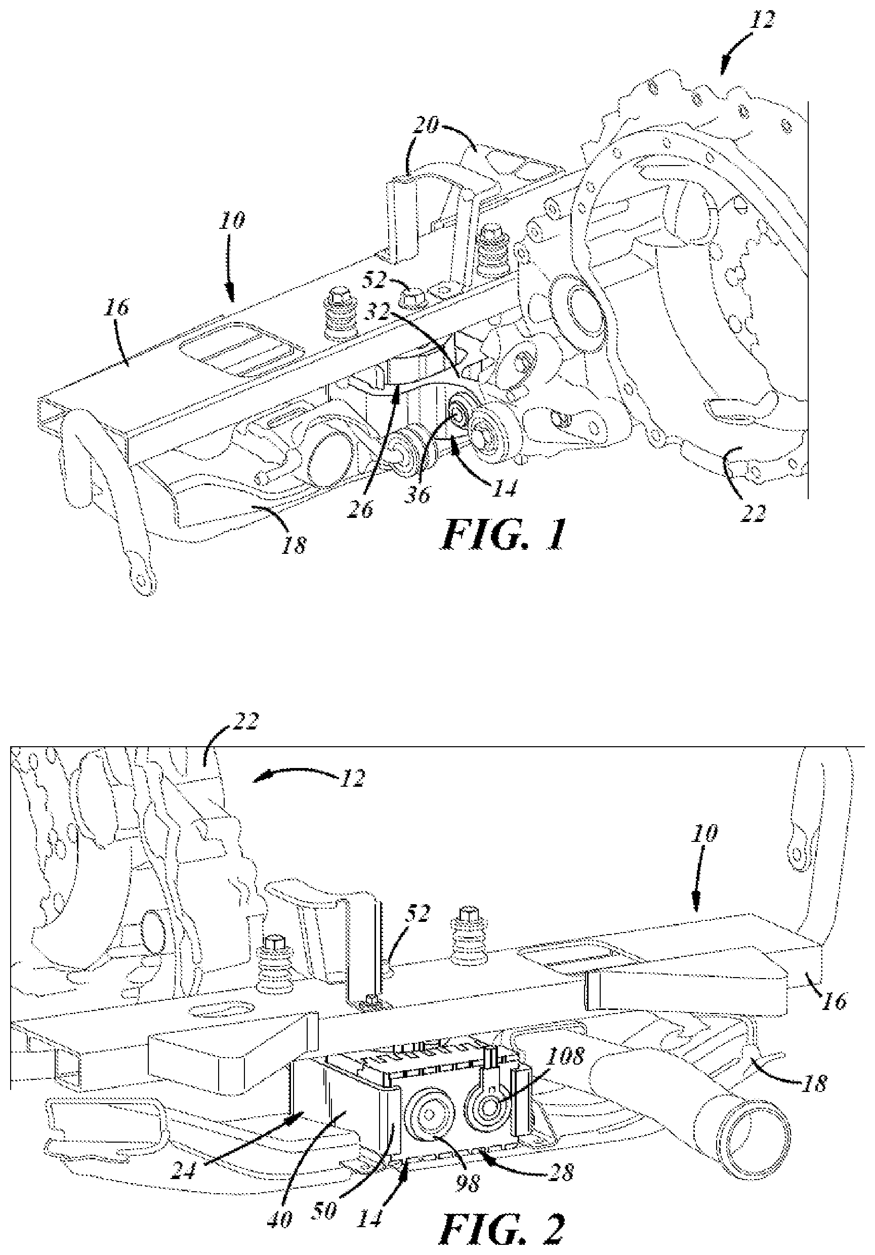 Patent US11841059 Figure 1 – Hydraulic powertrain component mount with variable stiffness