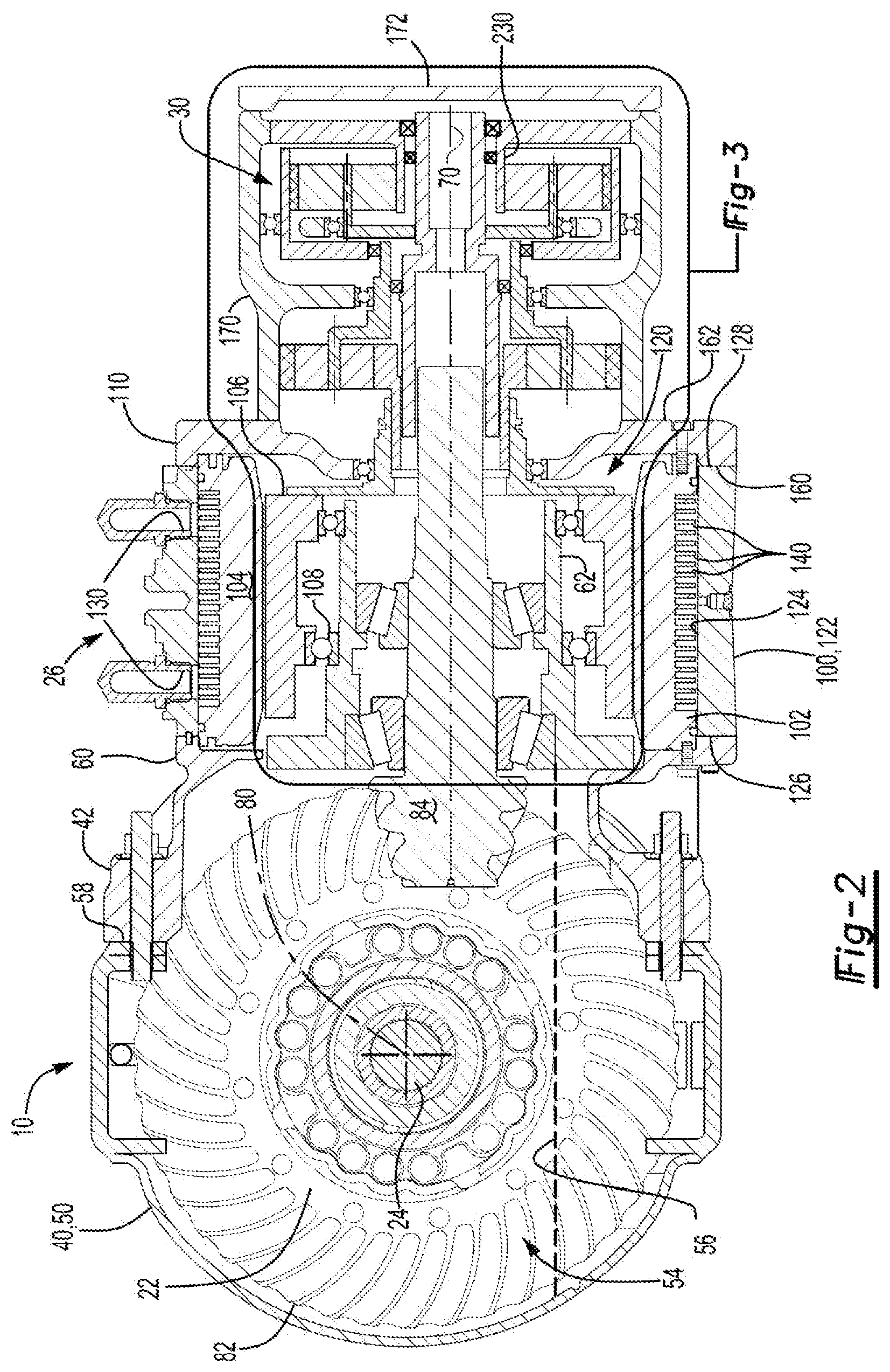 Patent US11841066 Figure 2 – Axle assembly having a gear reduction module with multiple gear sets