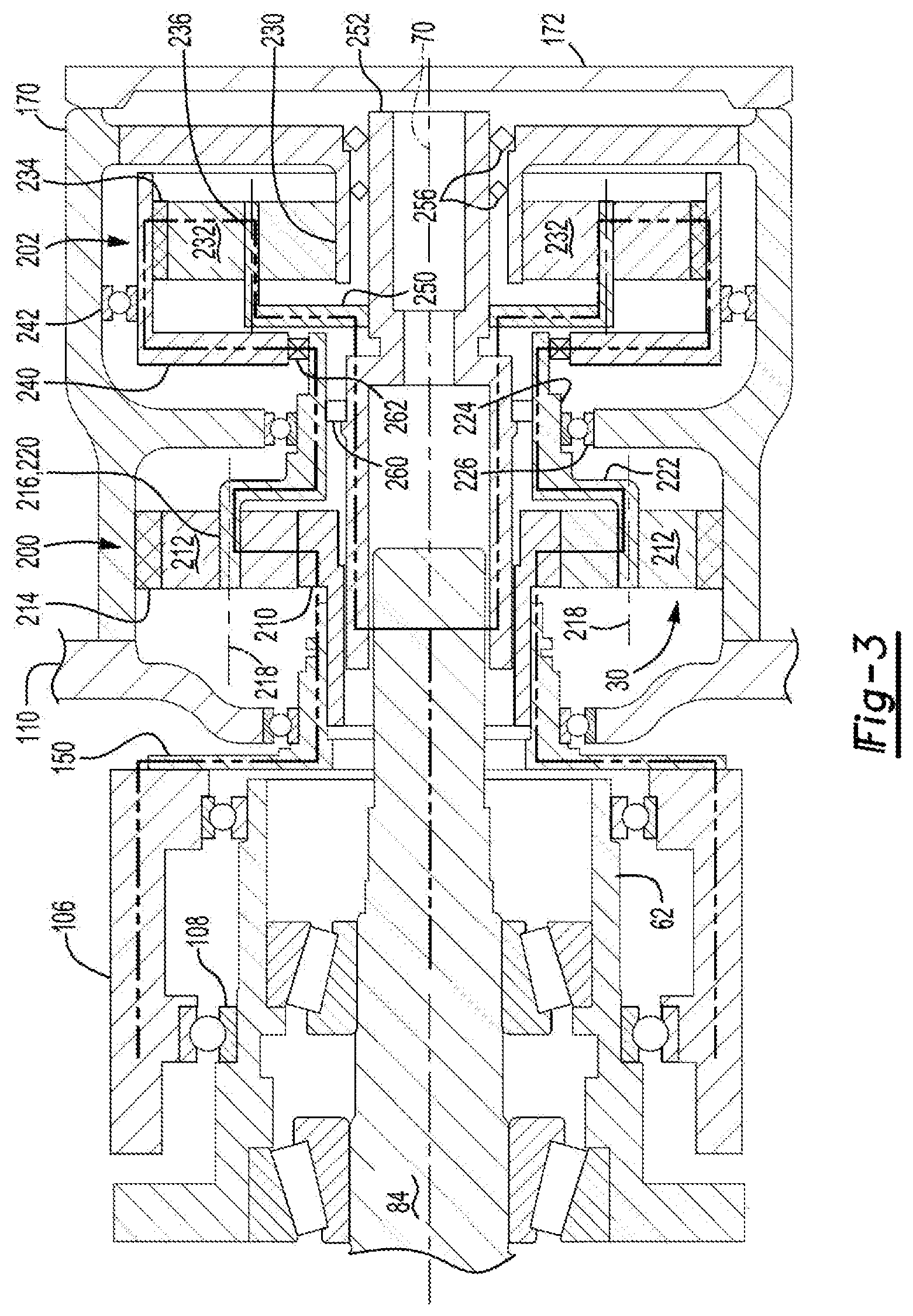 Patent US11841066 Figure 3 – Axle assembly having a gear reduction module with multiple gear sets