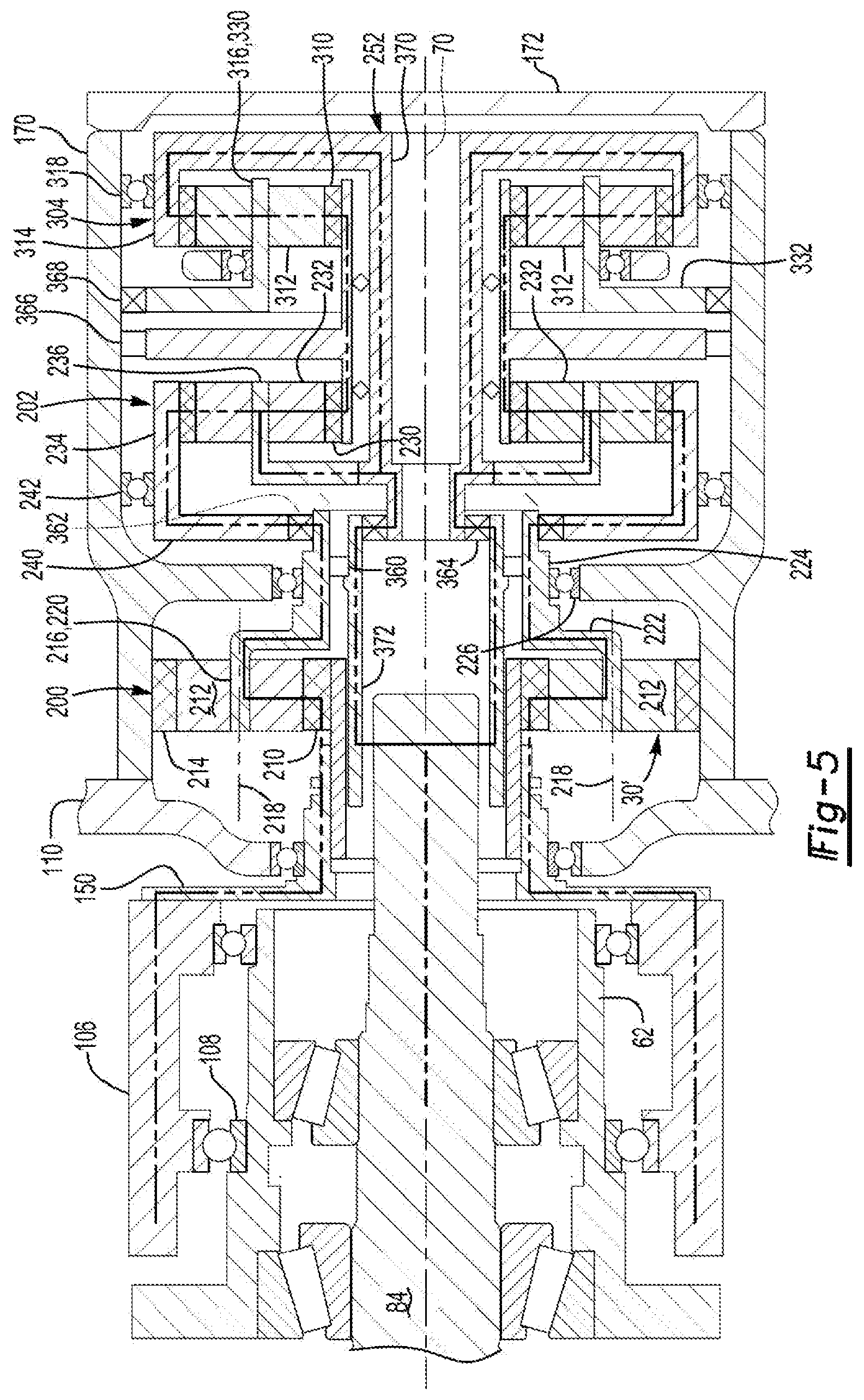 Patent US11841066 Figure 5 – Axle assembly having a gear reduction module with multiple gear sets