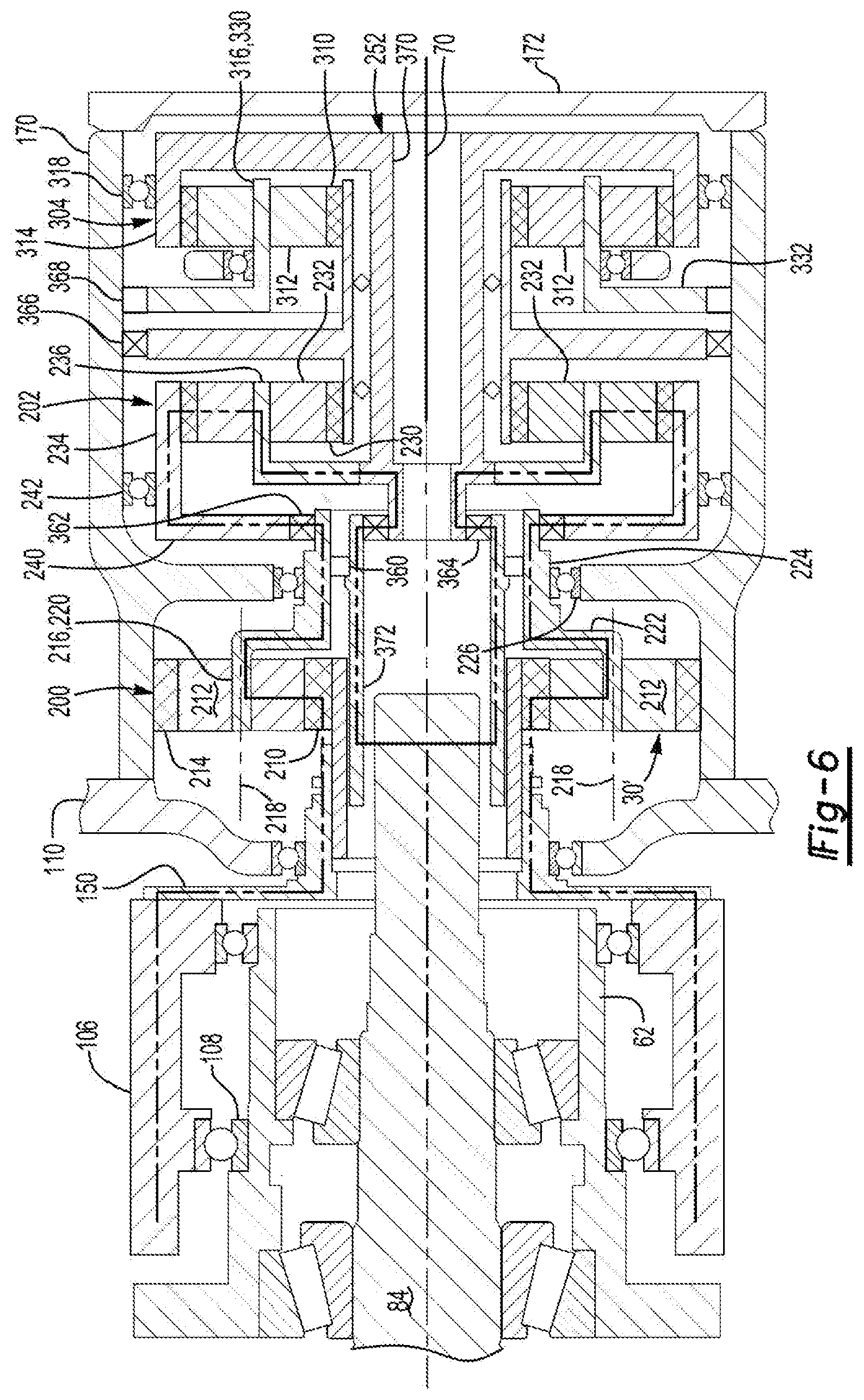 Patent US11841066 Figure 6 – Axle assembly having a gear reduction module with multiple gear sets