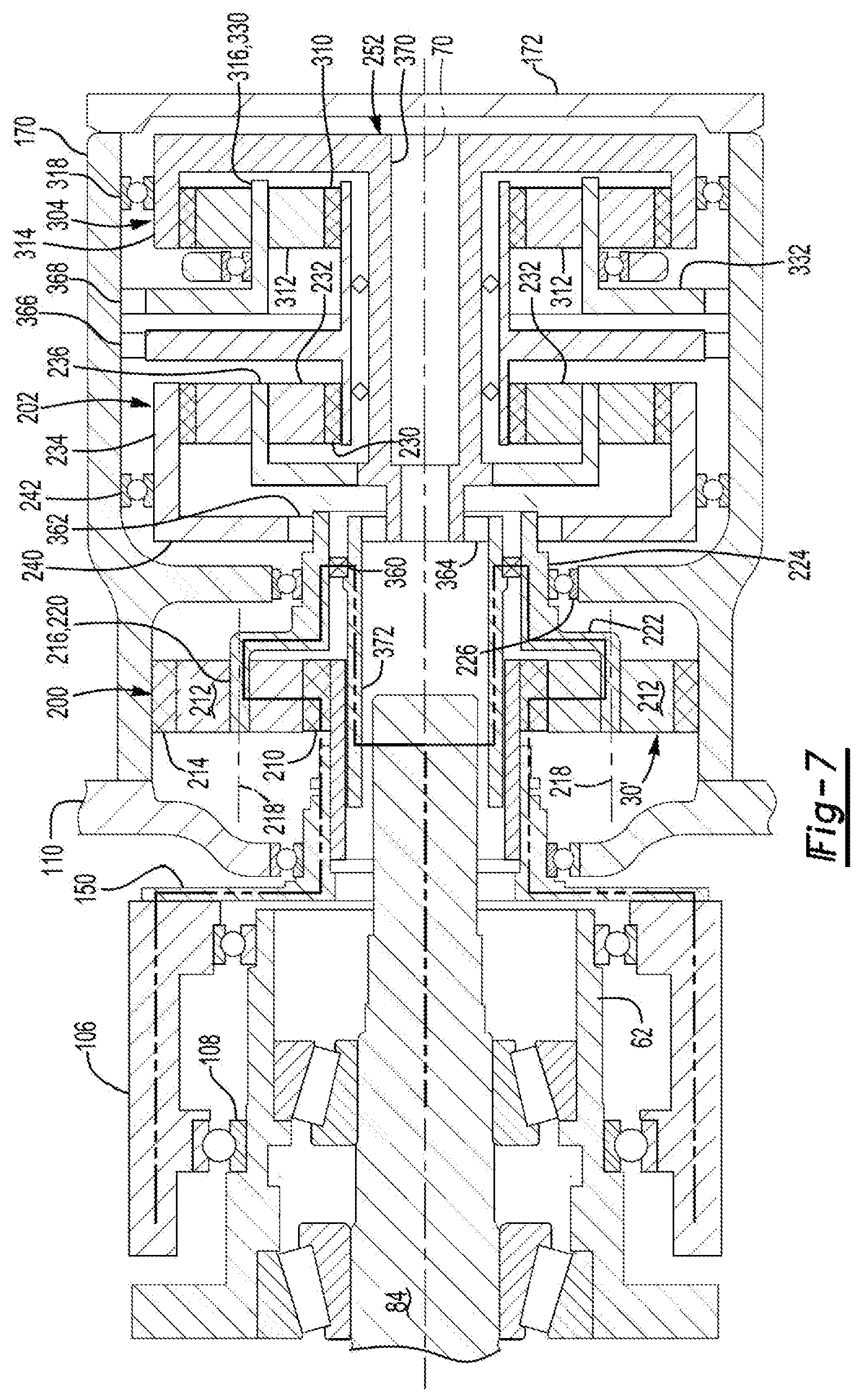 Patent US11841066 Figure 7 – Axle assembly having a gear reduction module with multiple gear sets