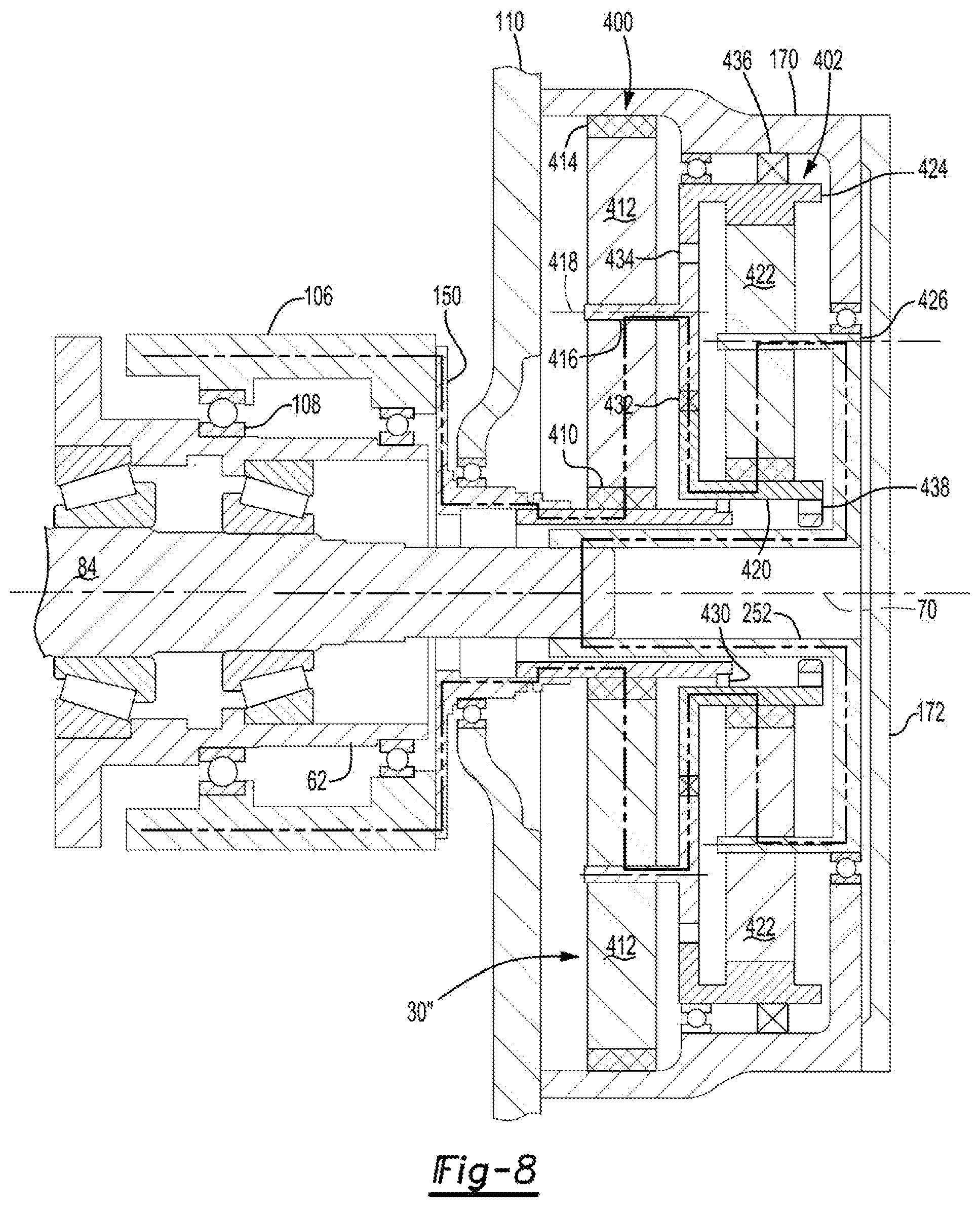 Patent US11841066 Figure 8 – Axle assembly having a gear reduction module with multiple gear sets
